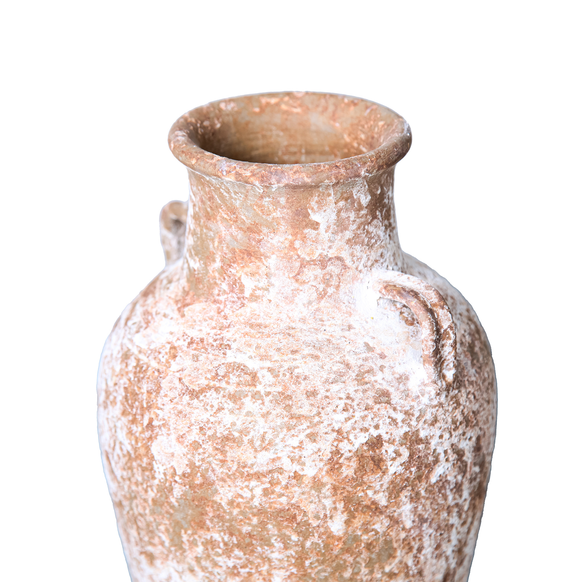 12-inch Terracotta and White Abstract Amphora Ceramic Vase