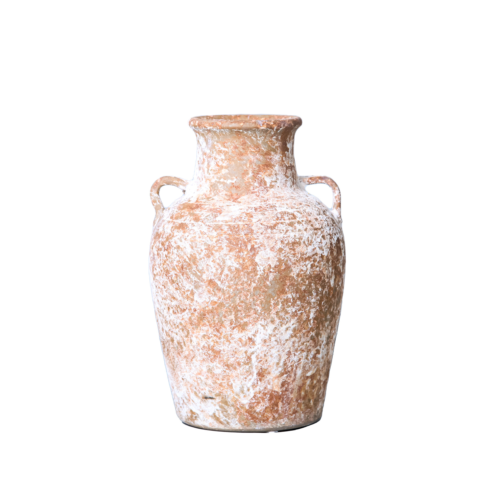 12-inch Terracotta and White Abstract Amphora Ceramic Vase