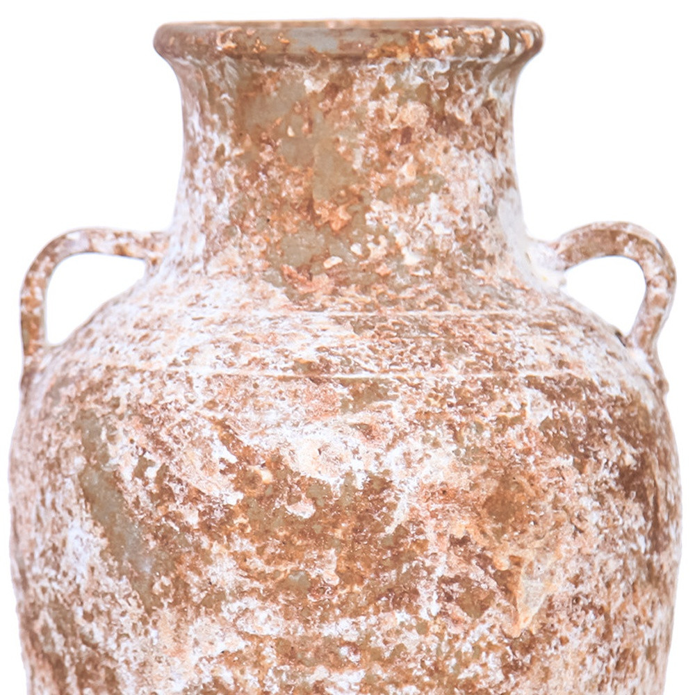 12-inch Terracotta and White Abstract Amphora Ceramic Vase