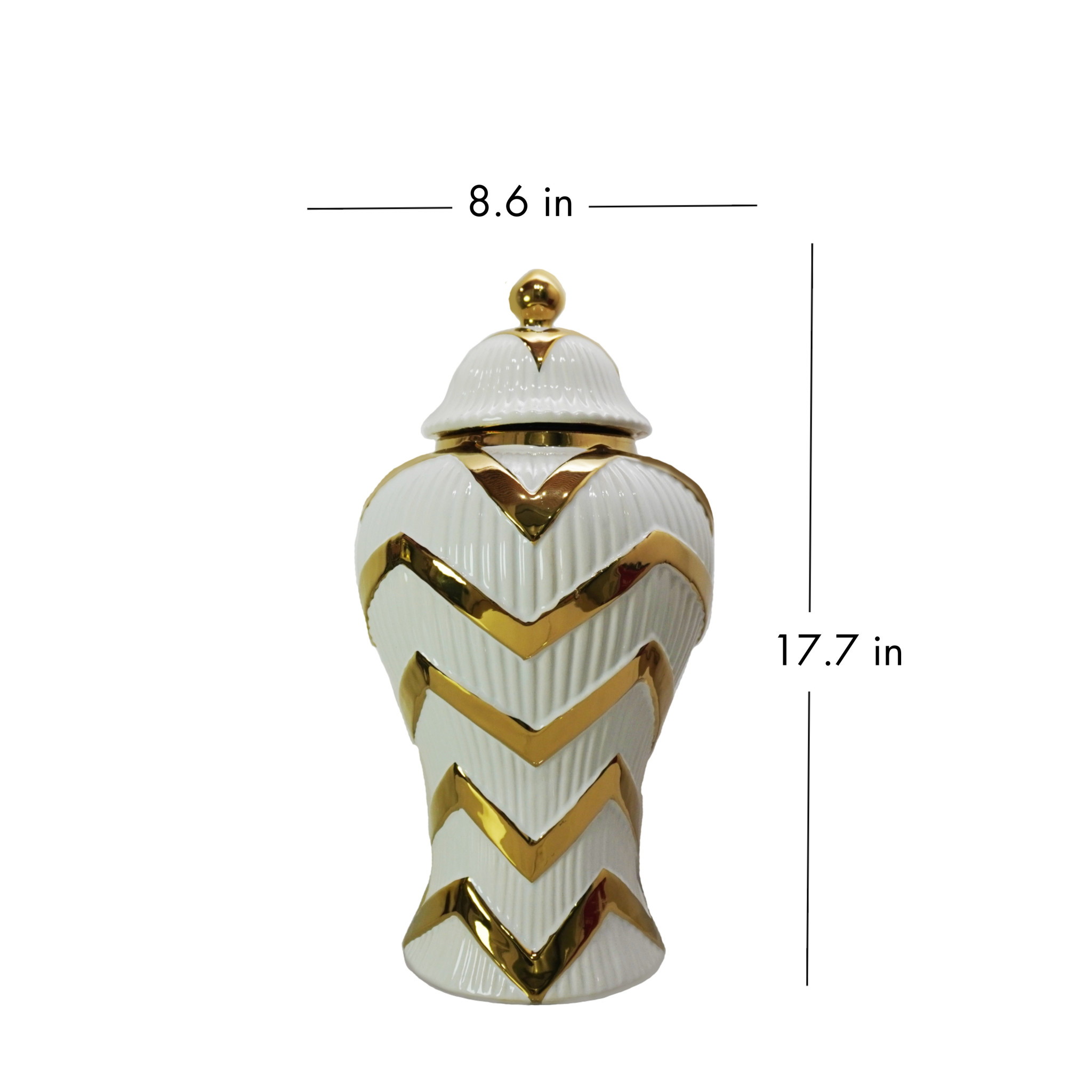 18-inch White and Gold Chevron Ceramic Urn Jar