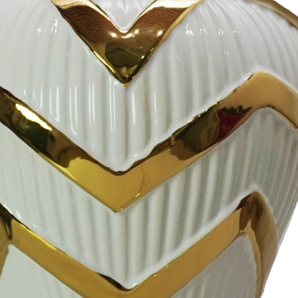 18-inch White and Gold Chevron Ceramic Urn Jar