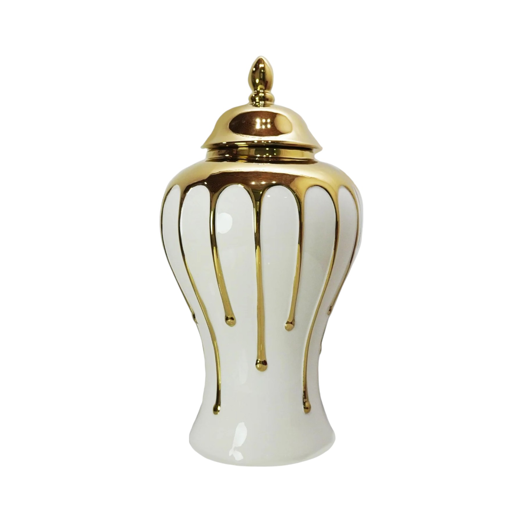 13-inch White and Gold Abstract Ceramic Urn Jar