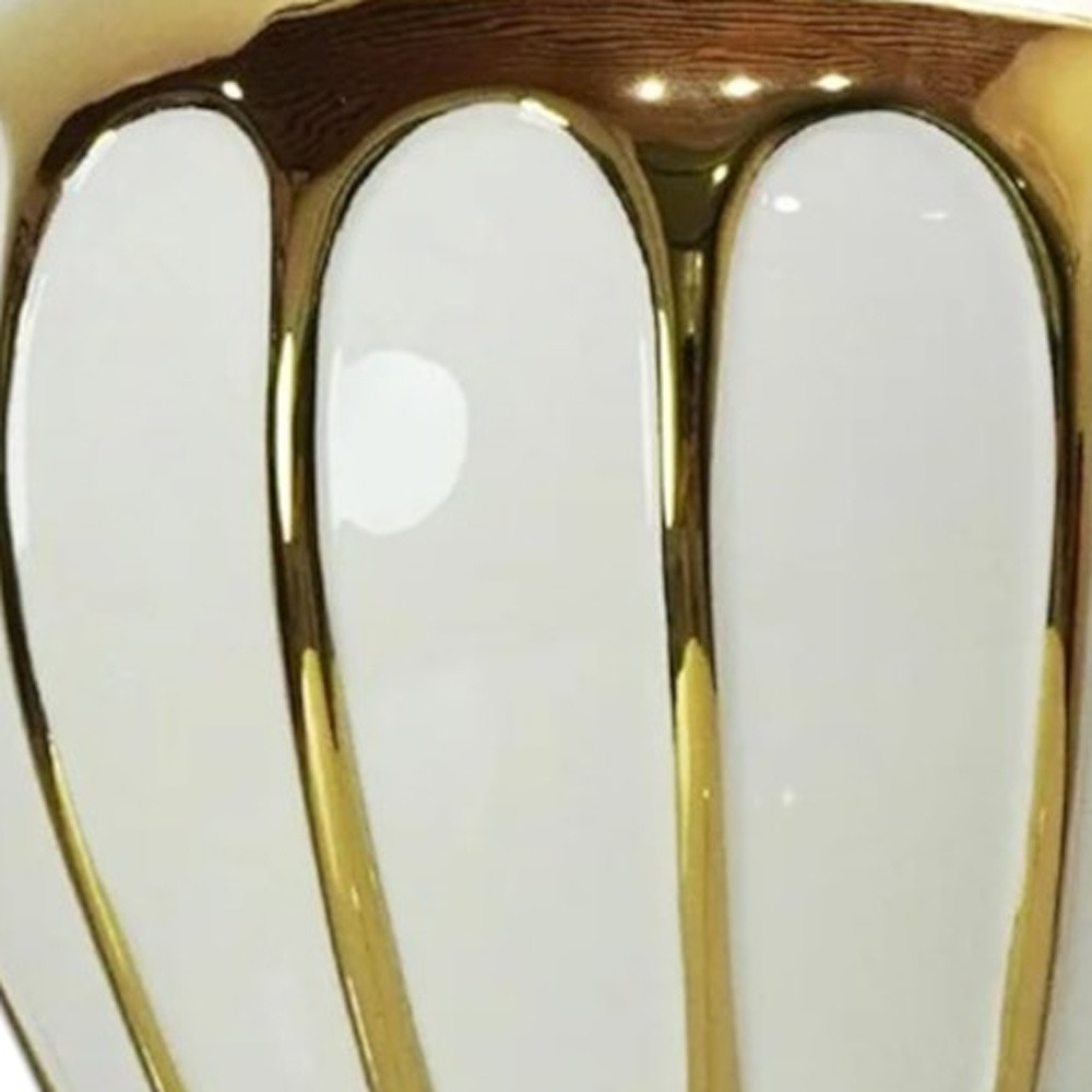 13-inch White and Gold Abstract Ceramic Urn Jar