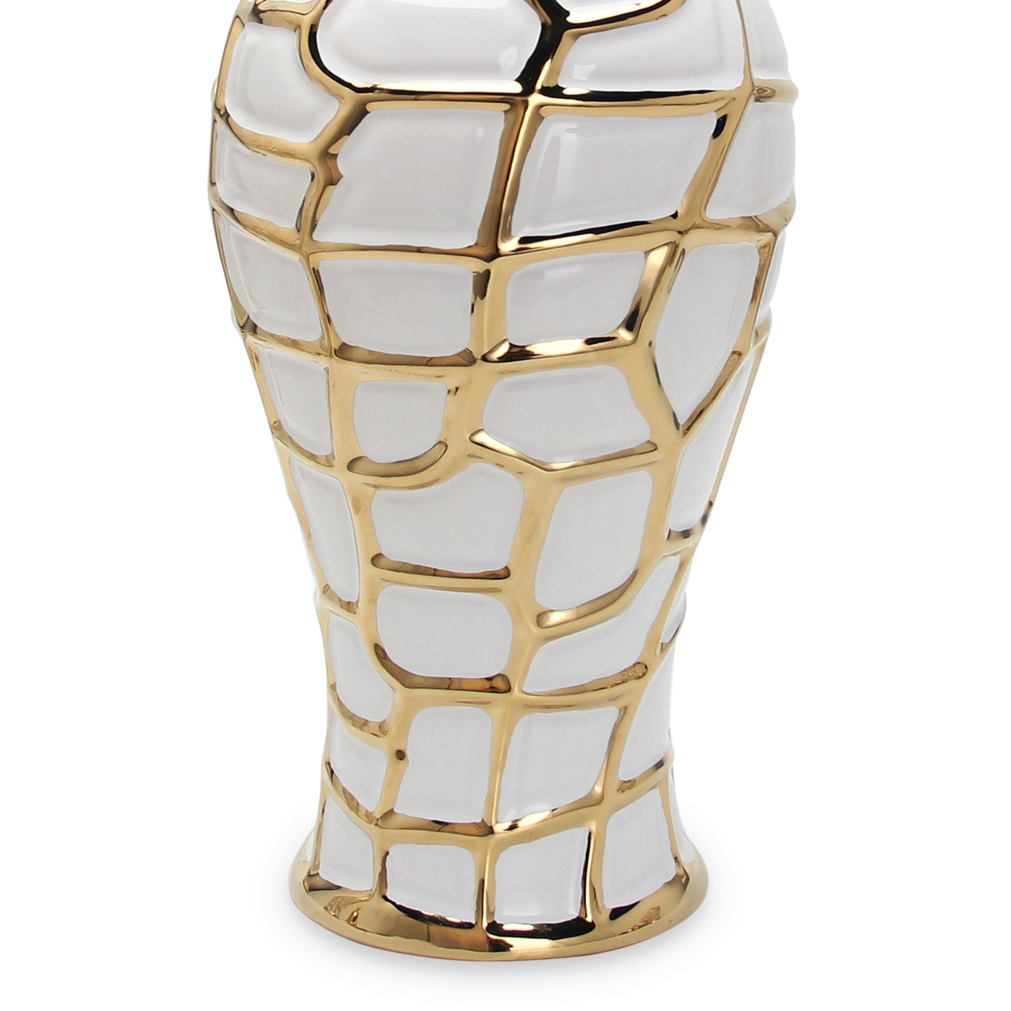 16-inch White and Gold Abstract Ceramic Urn Jar