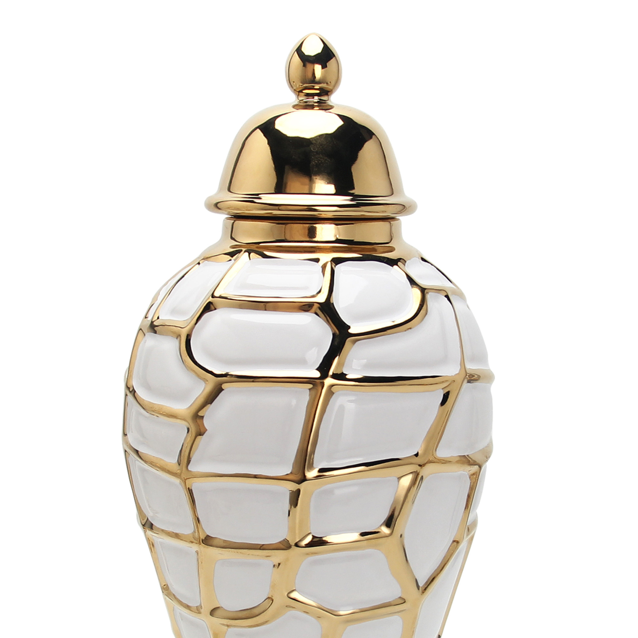 16-inch White and Gold Abstract Ceramic Urn Jar