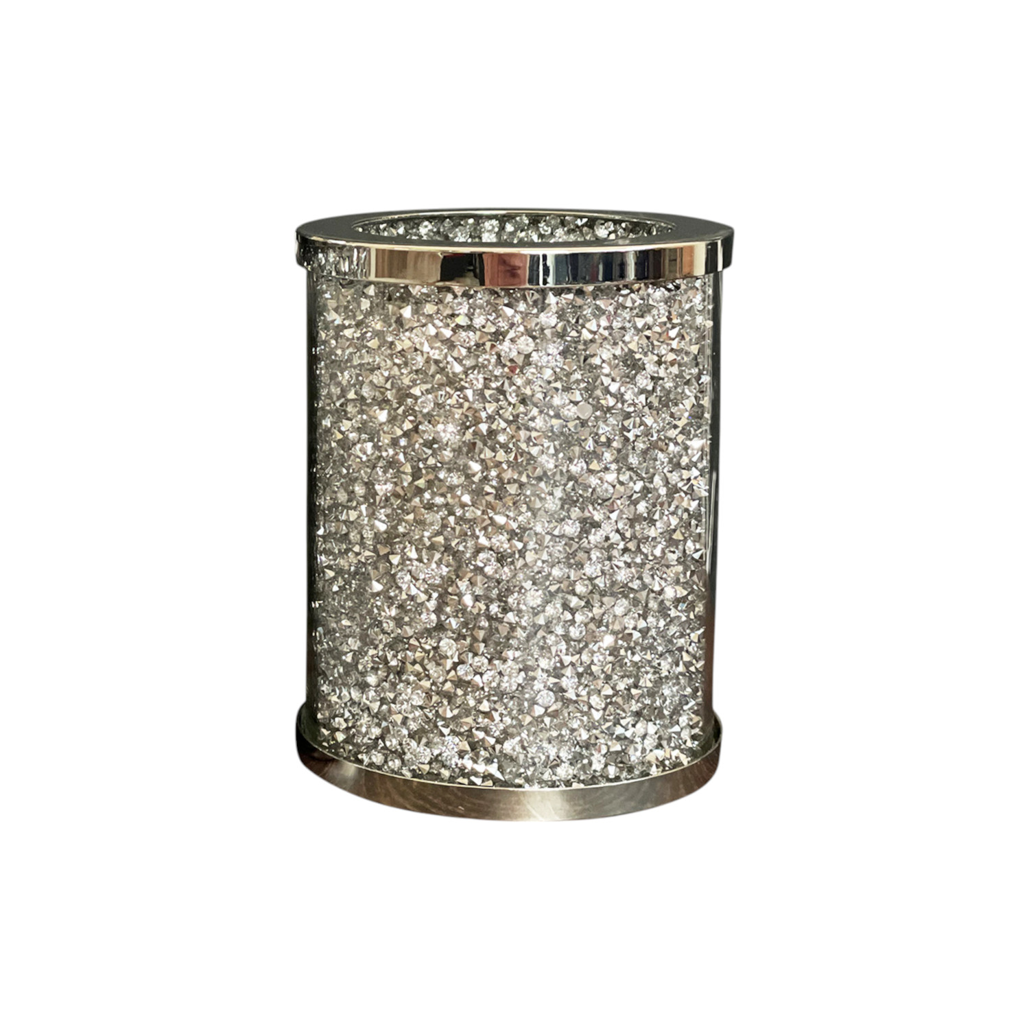 Two Piece Clear and Silver Glass and Metal Bling Bathroom Accessory Set