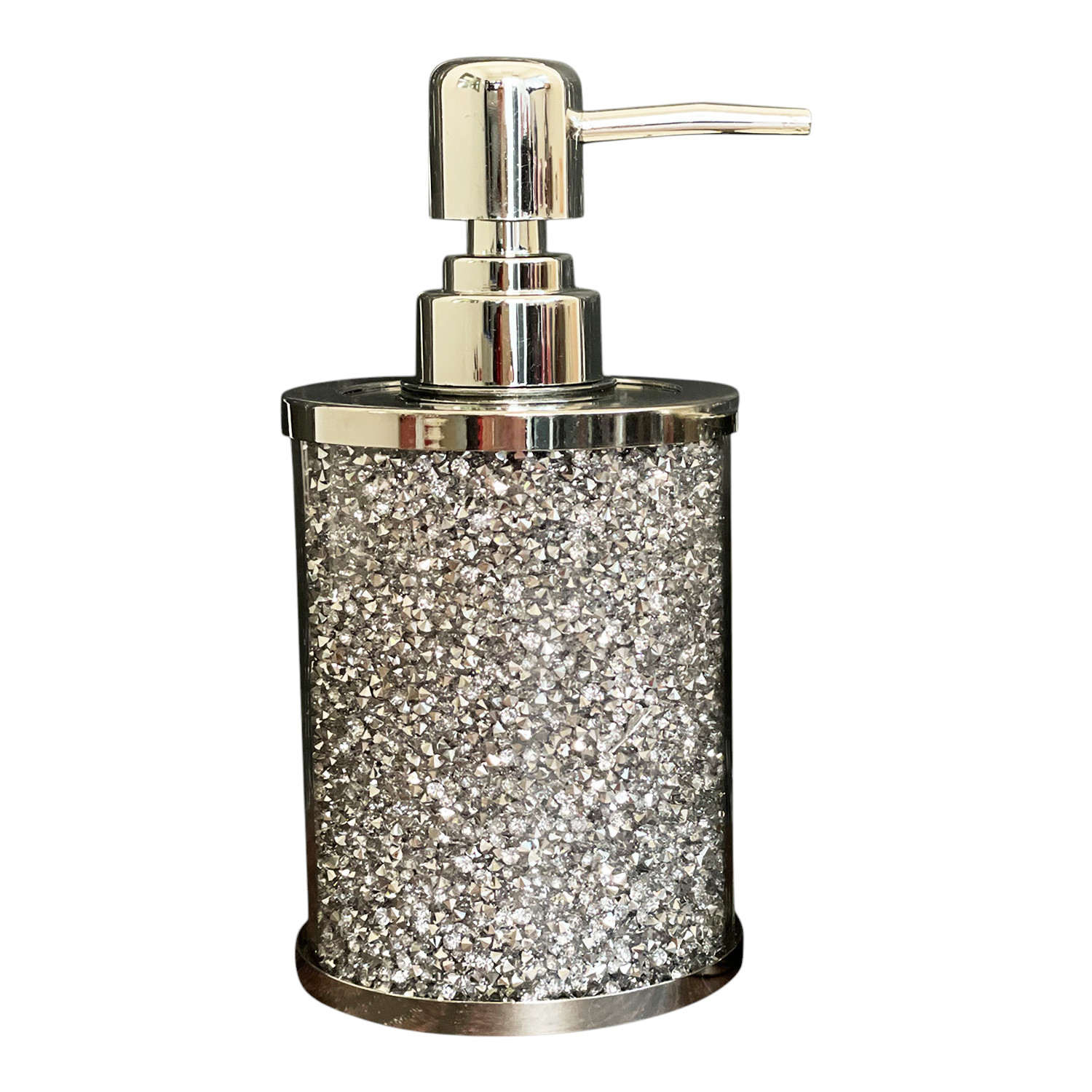 Two Piece Clear and Silver Glass and Metal Bling Bathroom Accessory Set