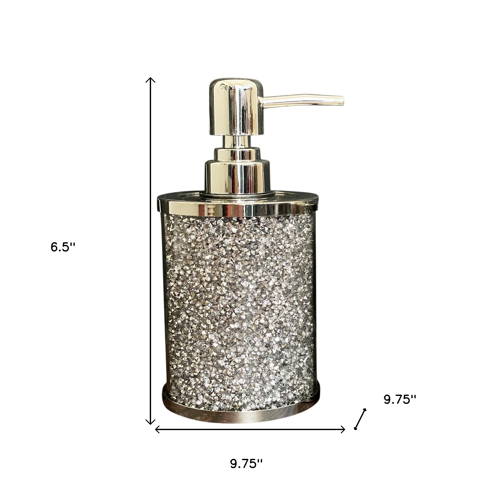 Two Piece Clear and Silver Glass and Metal Bling Bathroom Accessory Set