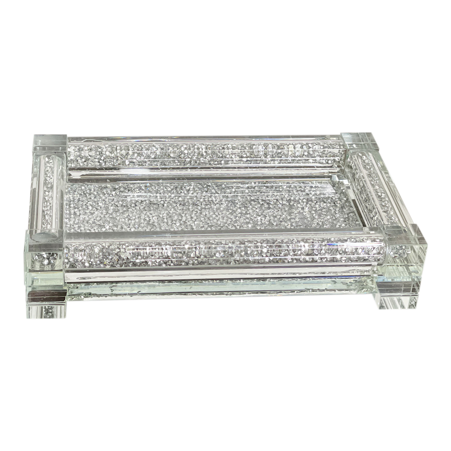 Three Piece Clear And Silver Glass Bling Bathroom Accessory Set
