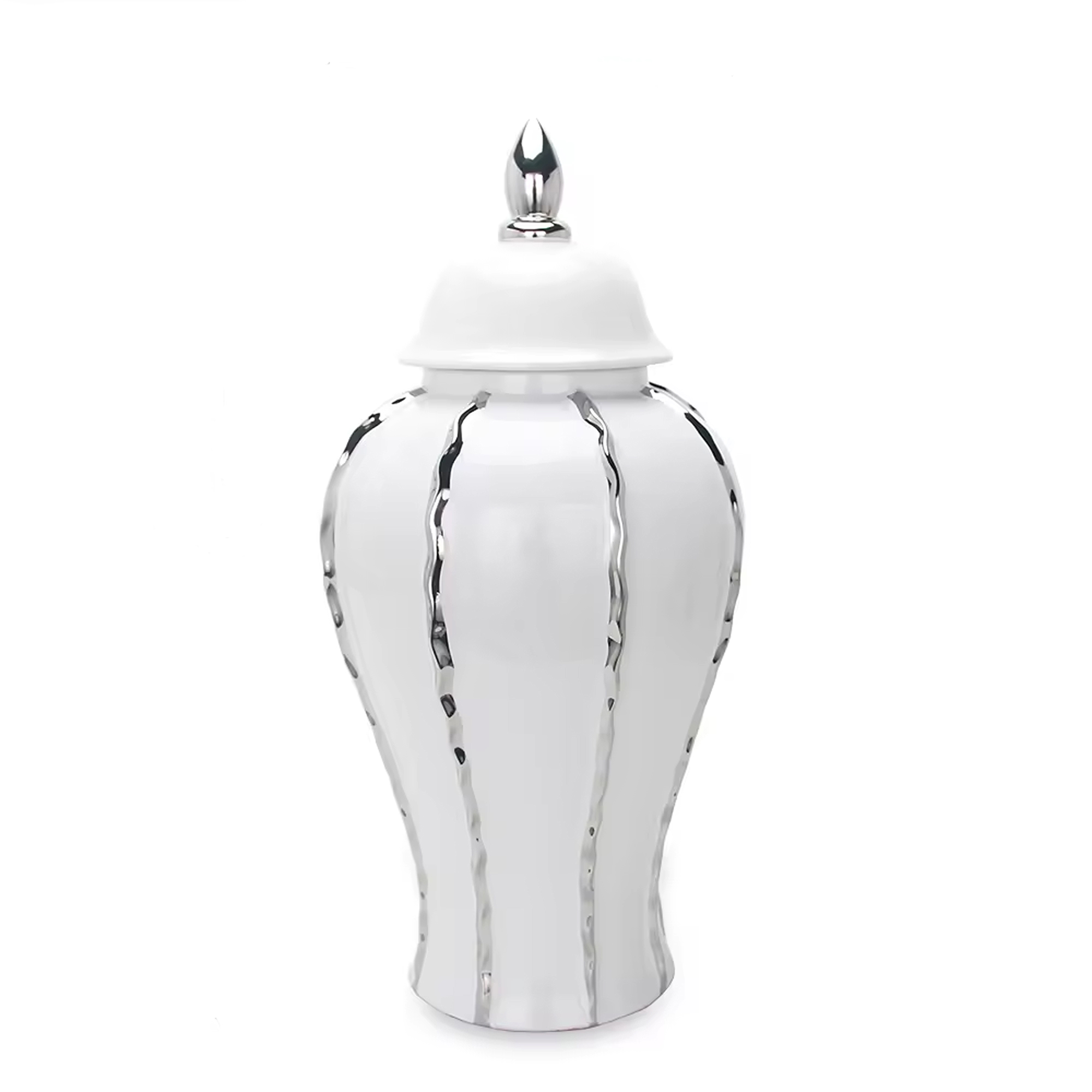 25-inch White and Silver Striped Crystal Urn Jar