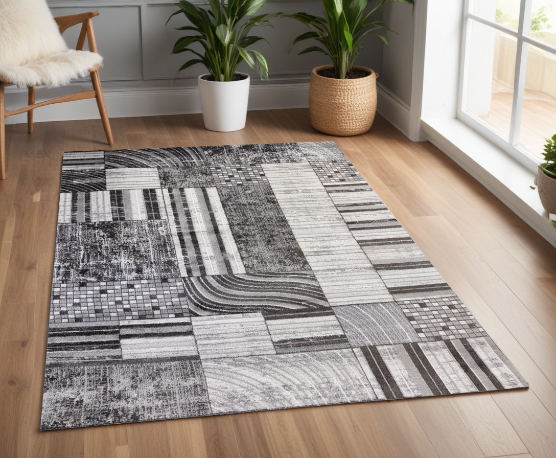 4" X 6" Gray Brown and Beige Abstract Area Rug