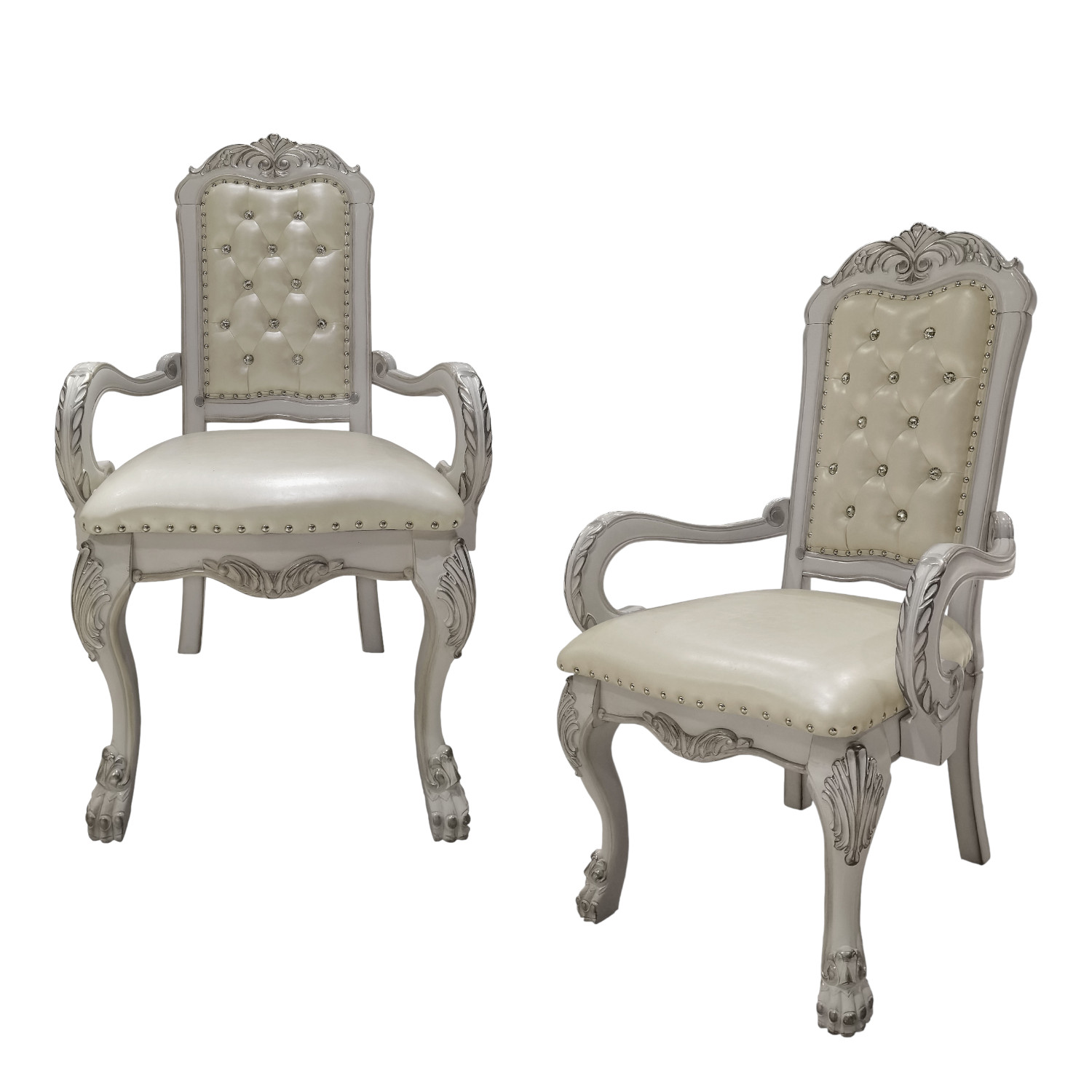 Set of Two Tufted White Upholstered Faux Leather And Wood Dining Arm Chairs and other Purchase Wholesale dinning chairs. Free Returns & Net 60 Terms on Faire trending on Faire.