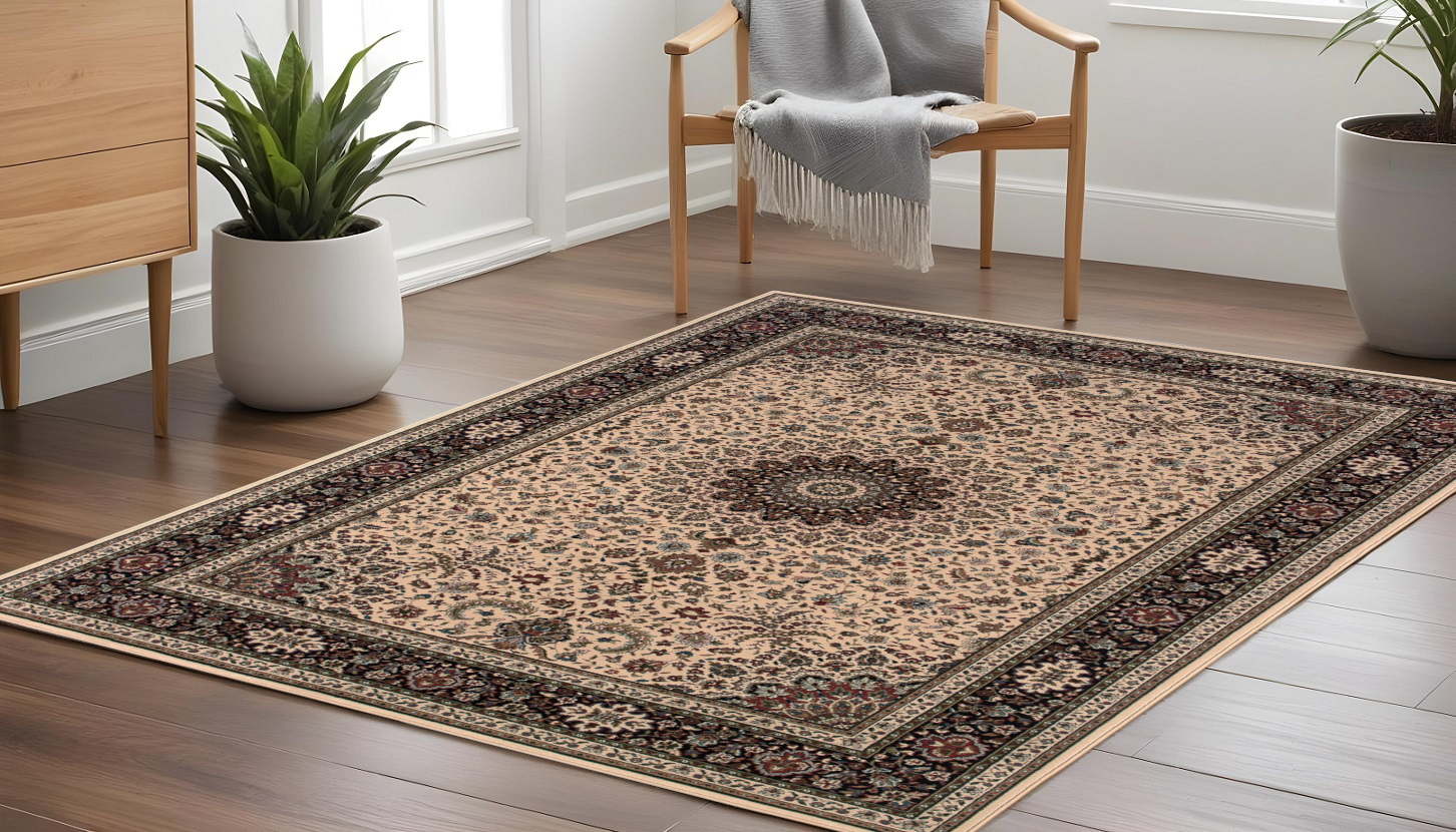 8' Ivory And Black Oriental Square Rug-574124-1
