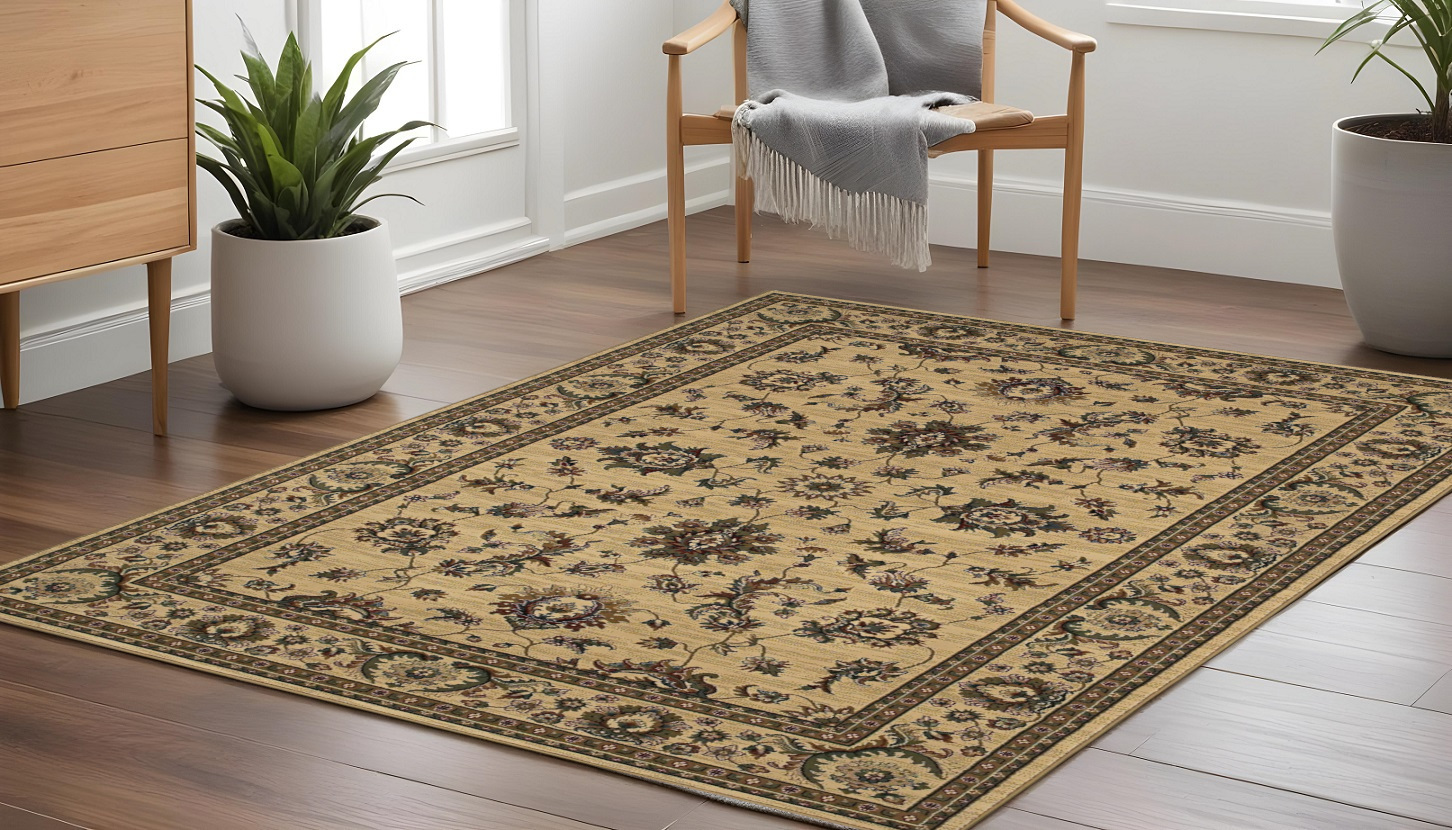 8' Ivory And Green Oriental Square Rug-574178-1