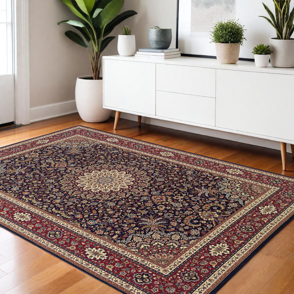 4' X 6' Blue Red and Ivory Oriental Area Rug-574276-1