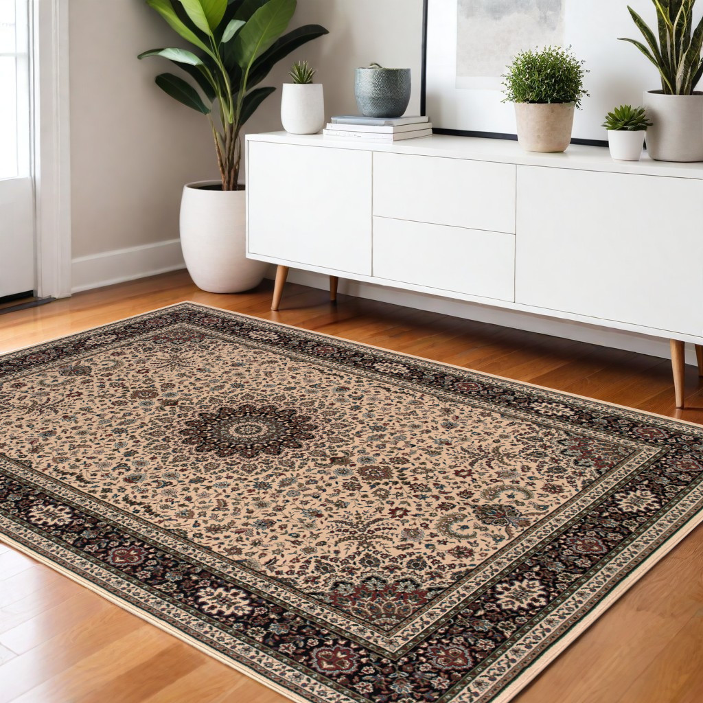 4' X 6' Black and Ivory Oriental Area Rug-574280-1