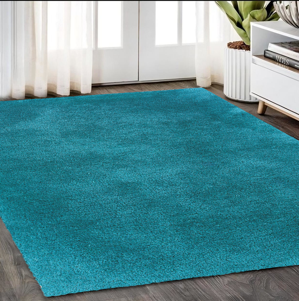 5' X 7' Teal Shag Hand Tufted Area Rug-574441-1