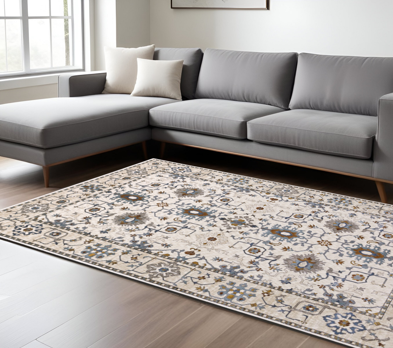 8' X 11' Ivory And Blue Oriental Area Rug-574818-1