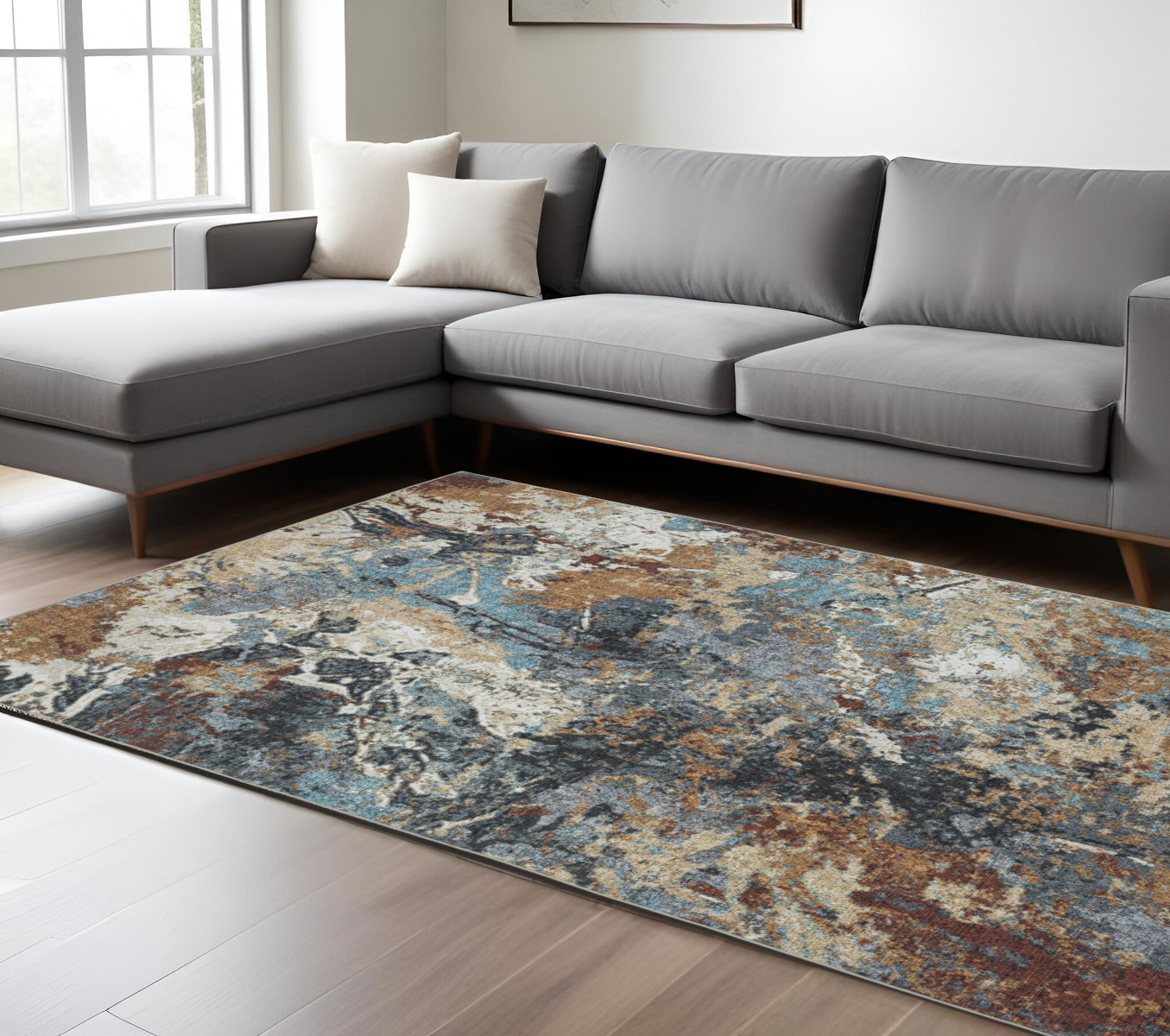 8' X 10' Blue And Rust Abstract Distressed Area Rug-574989-1