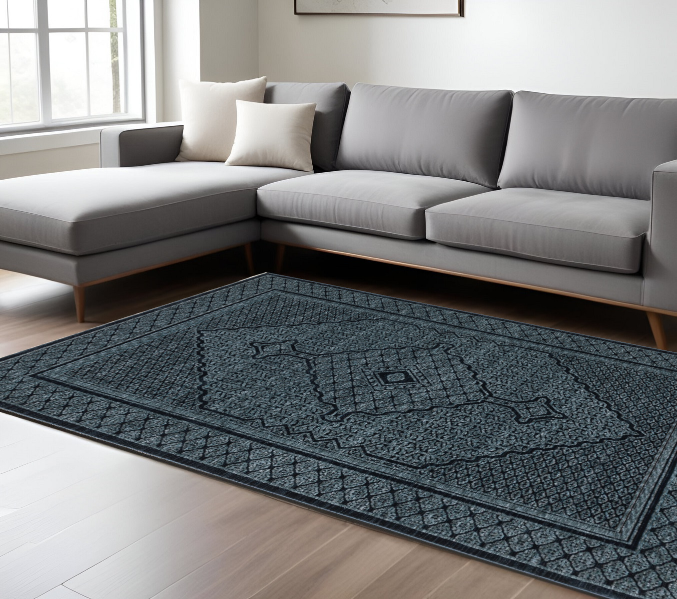 10' X 13' Blue And Teal Medallion Area Rug With Fringe-574994-1