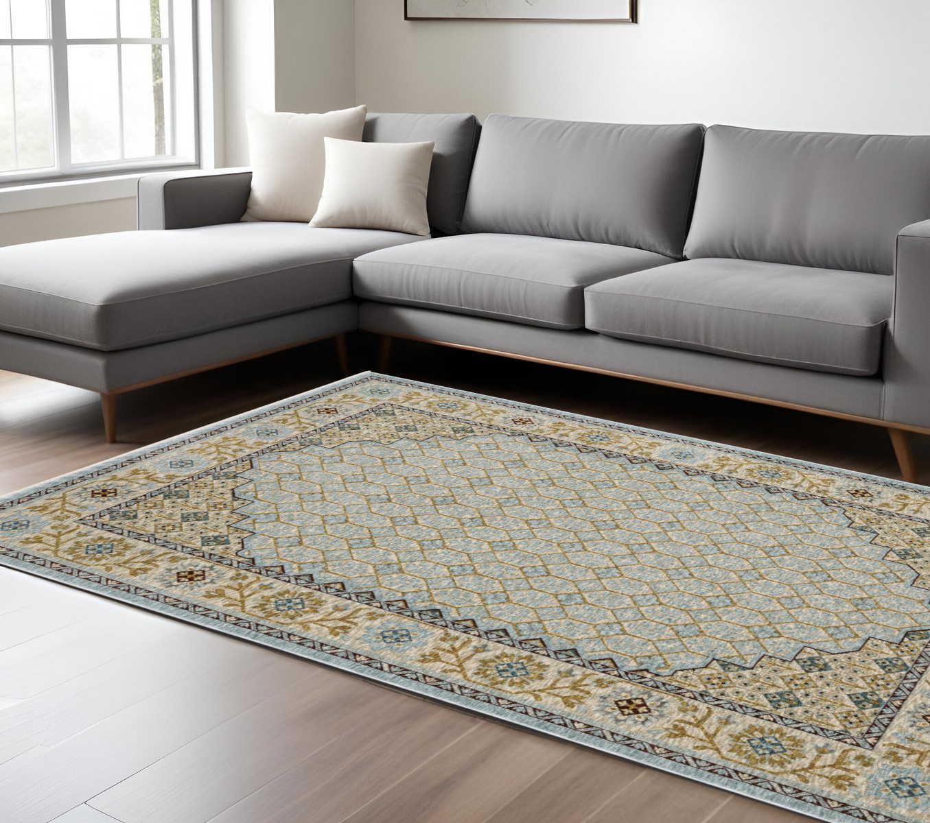 10' X 13' Gold Oriental Area Rug With Fringe-574998-1