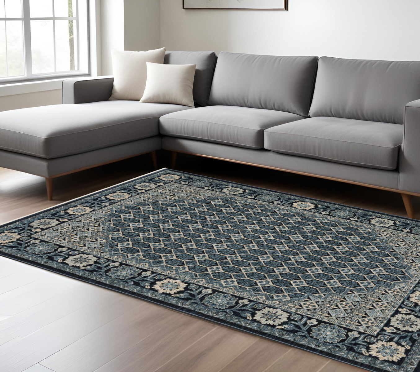 7' X 10' Ivory Oriental Area Rug With Fringe-575003-1