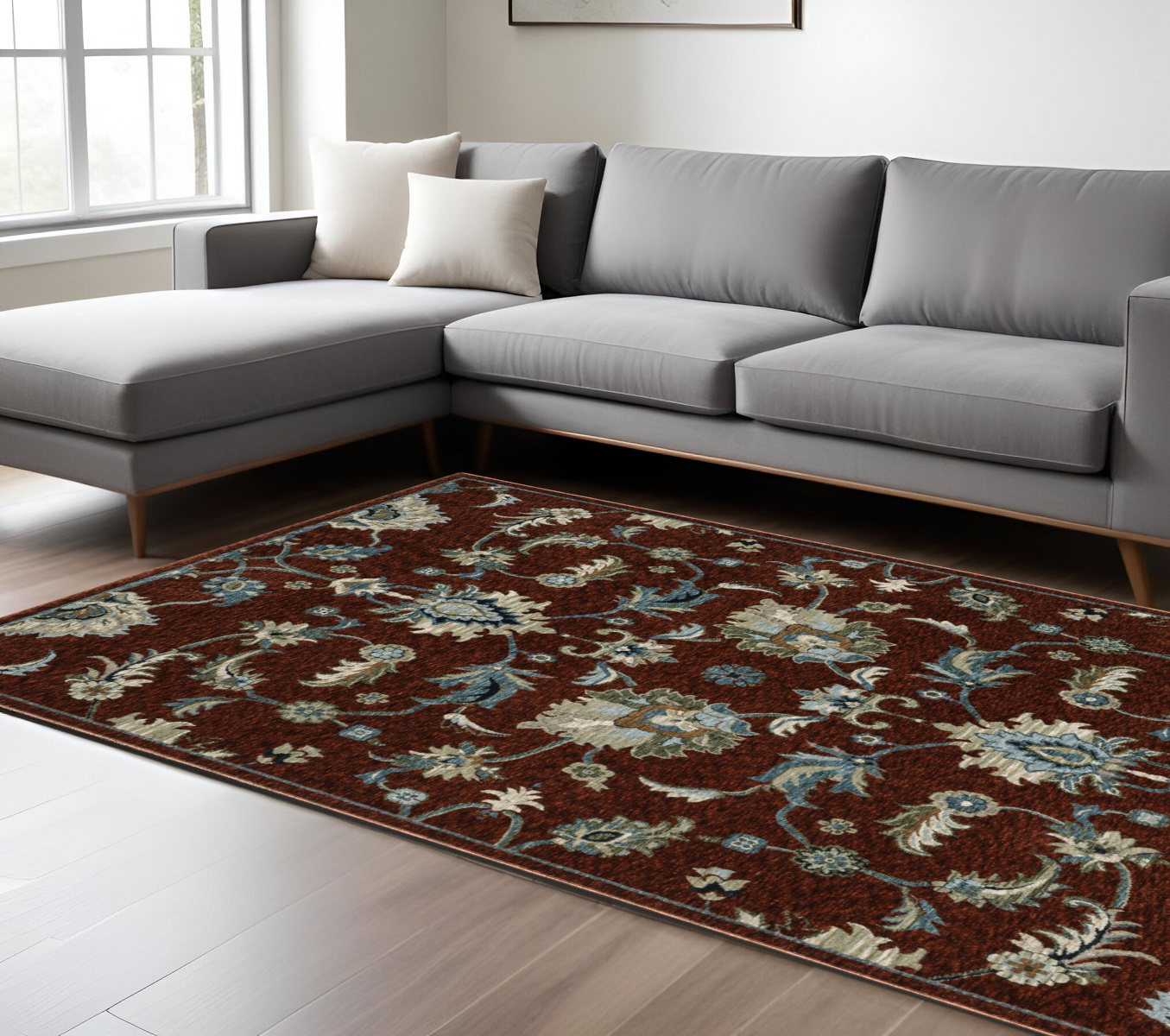 10' X 13' Red Ivory And Teal Oriental Area Rug With Fringe-575013-1