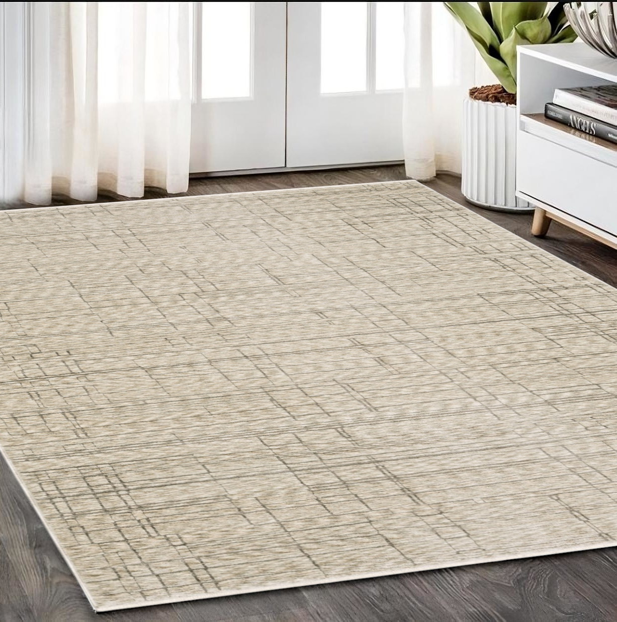 5' X 8' Beige And Brown Geometric Area Rug With Fringe-575017-1