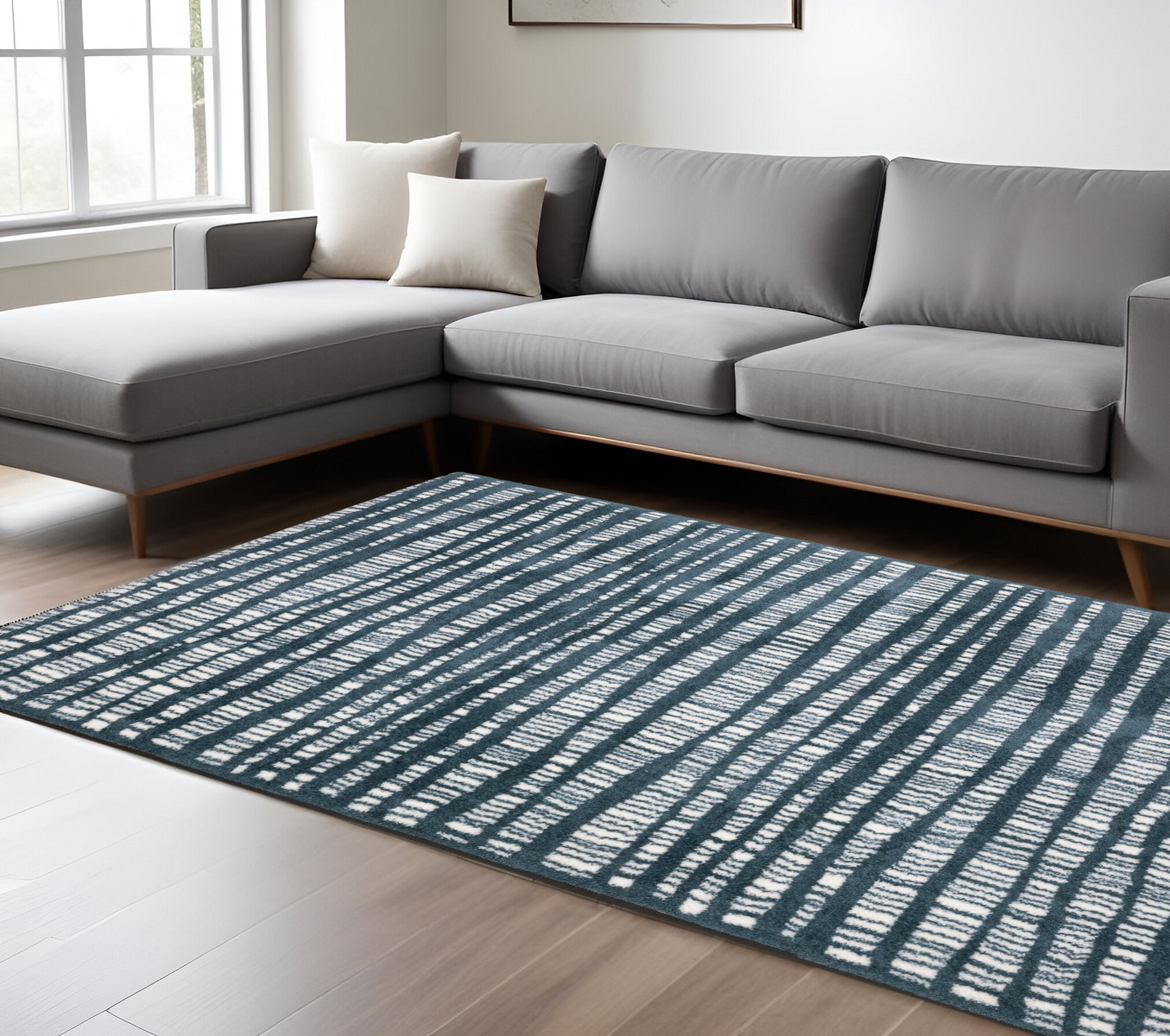 7' X 10' Teal And Ivory Striped Distressed Area Rug-575036-1