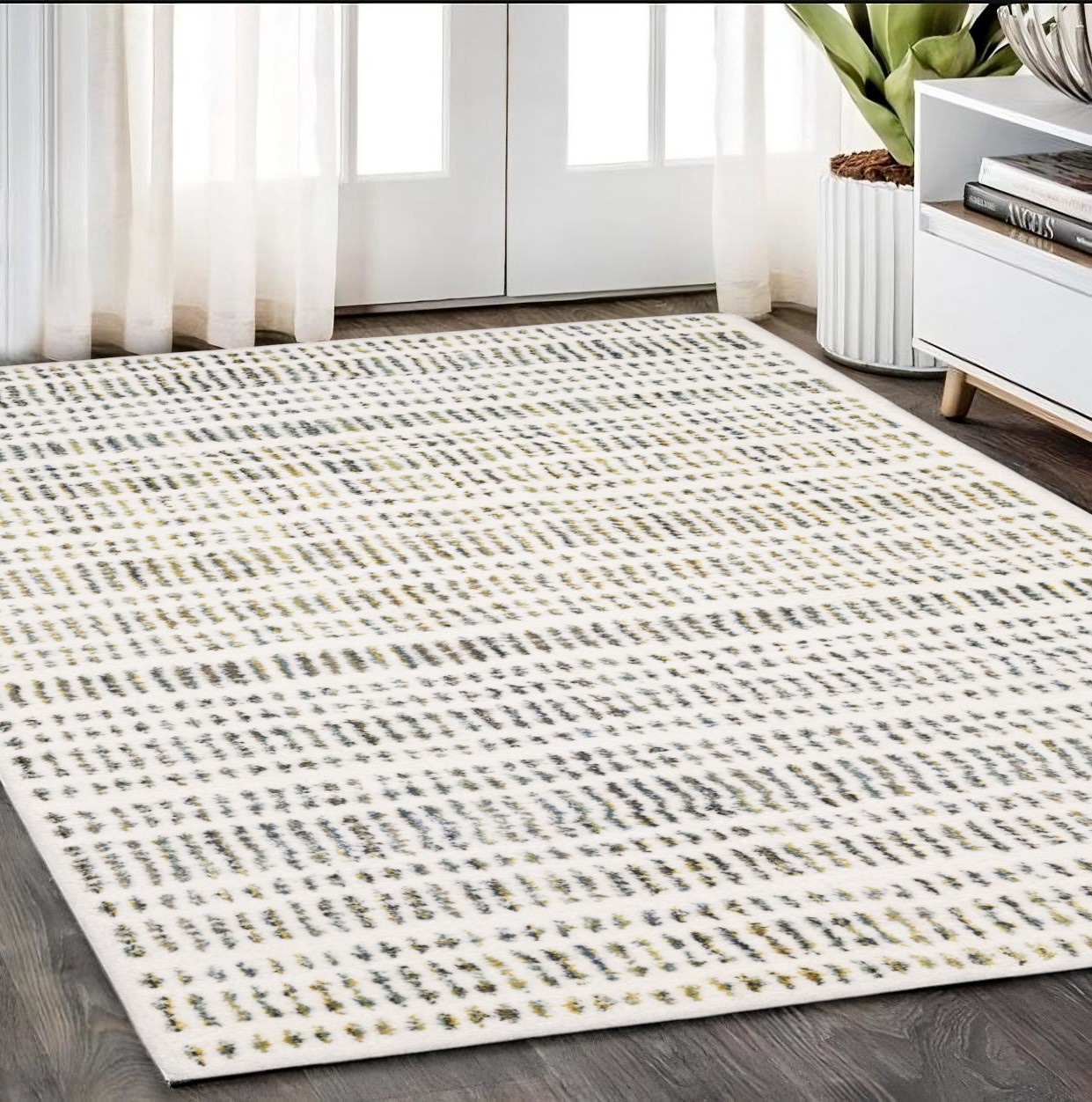 5' X 8' Ivory Gold And Gray Striped Area Rug-575038-1