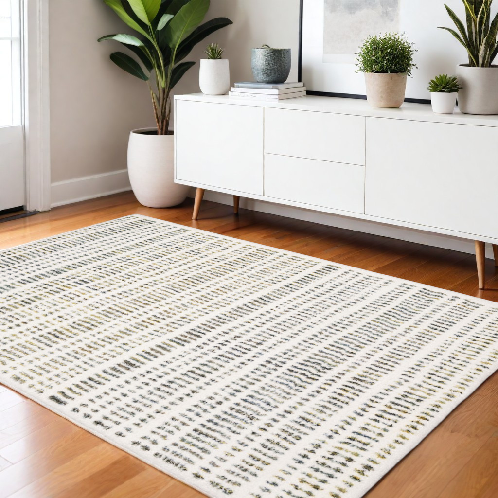 4' X 6' Ivory Gold And Gray Striped Area Rug-575040-1