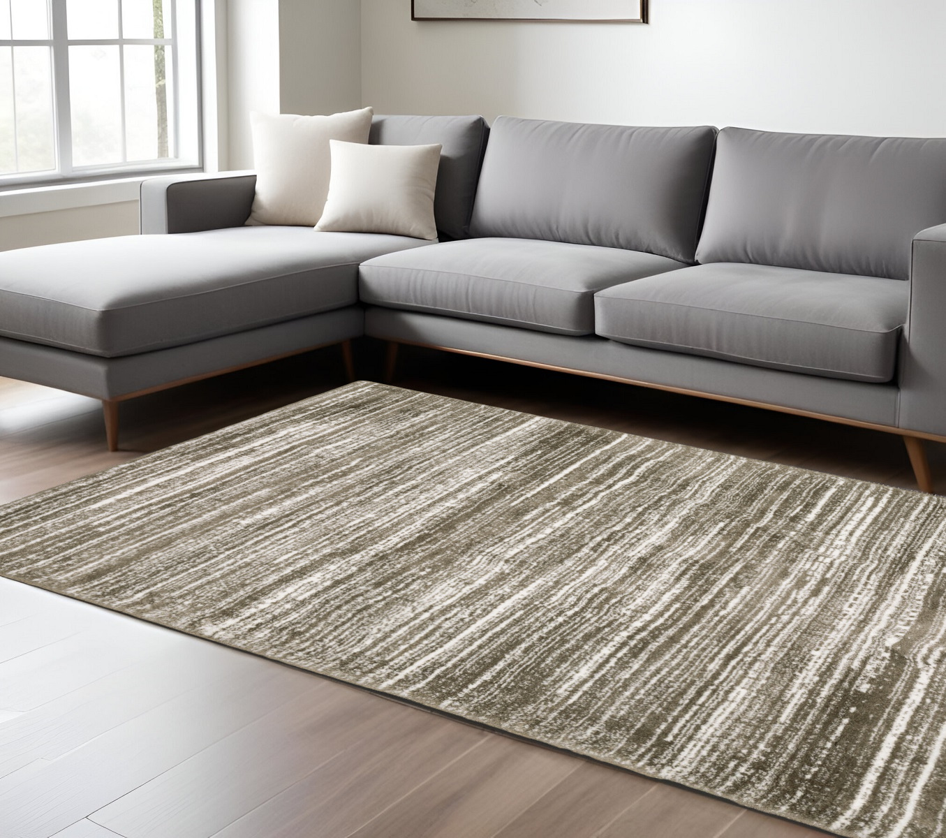 10' X 13' Brown And Ivory Striped Distressed Area Rug-575054-1