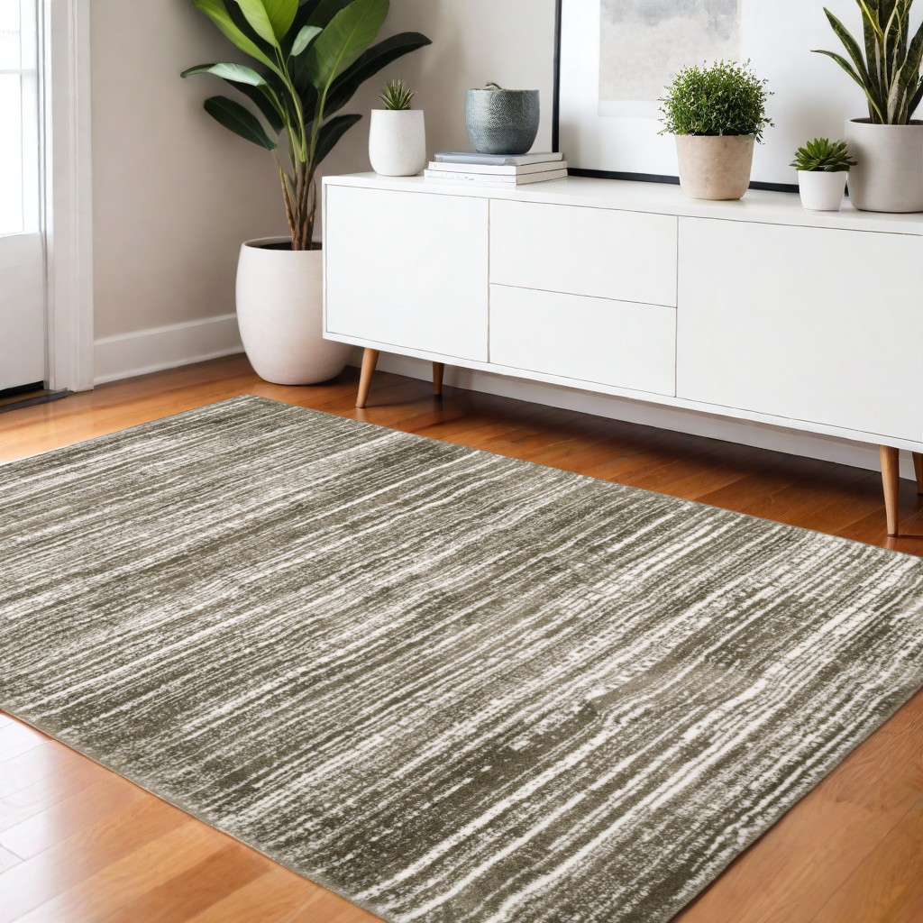 4' X 6' Brown And Ivory Striped Distressed Area Rug-575055-1