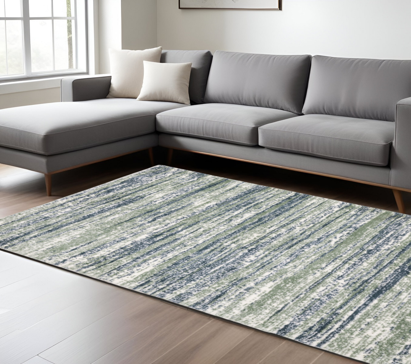 10' X 13' Blue And Green Striped Distressed Area Rug-575058-1
