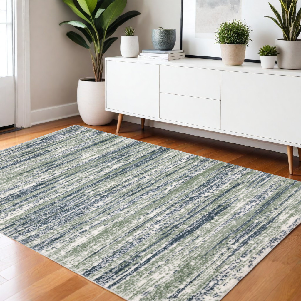 4' X 6' Blue And Green Striped Distressed Area Rug-575059-1