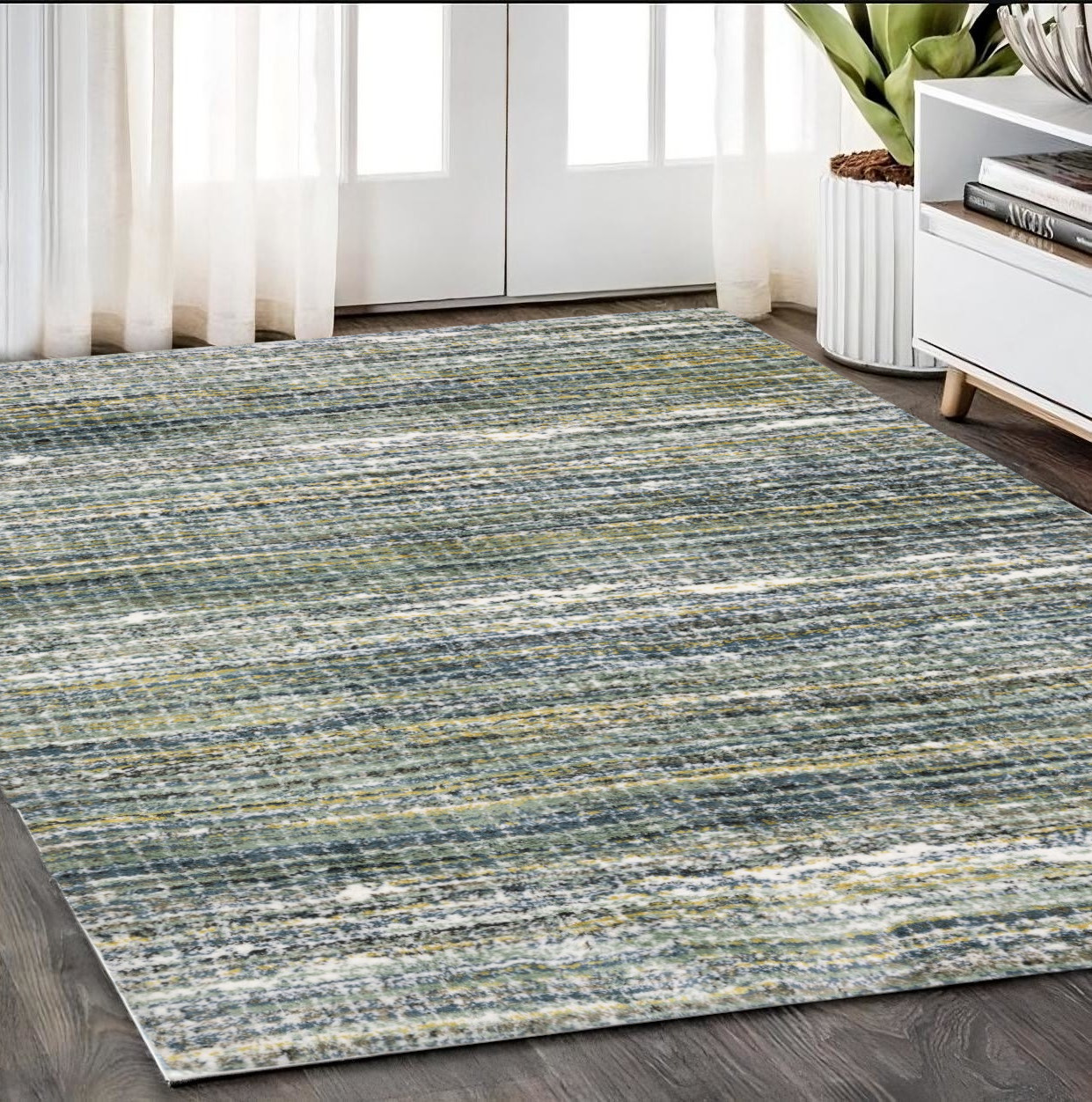 5' X 8' Green And Blue Geometric Distressed Area Rug-575063-1