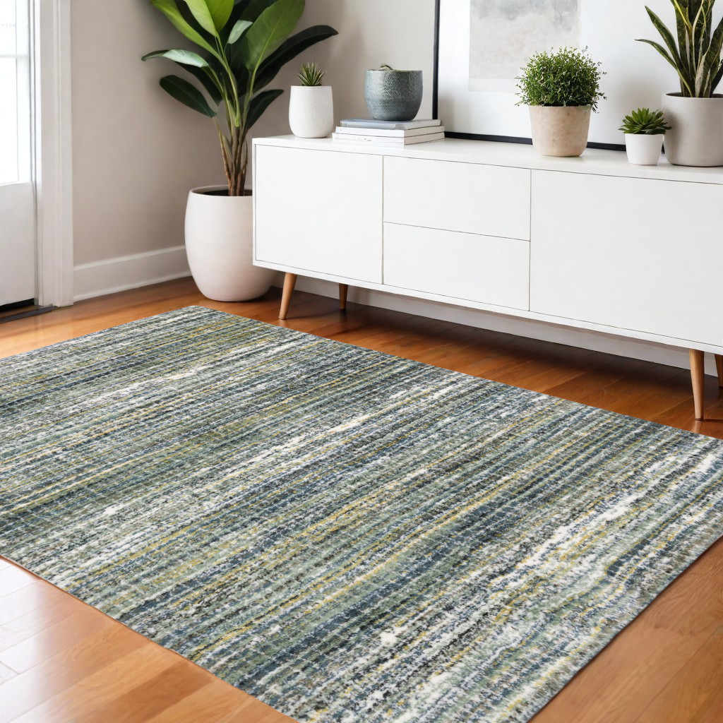 4' X 6' Green And Blue Geometric Distressed Area Rug-575065-1