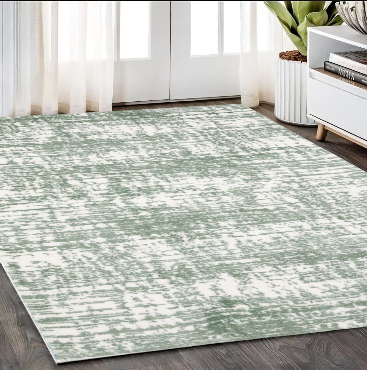 5' X 8' Green And Ivory Abstract Area Rug-575068-1