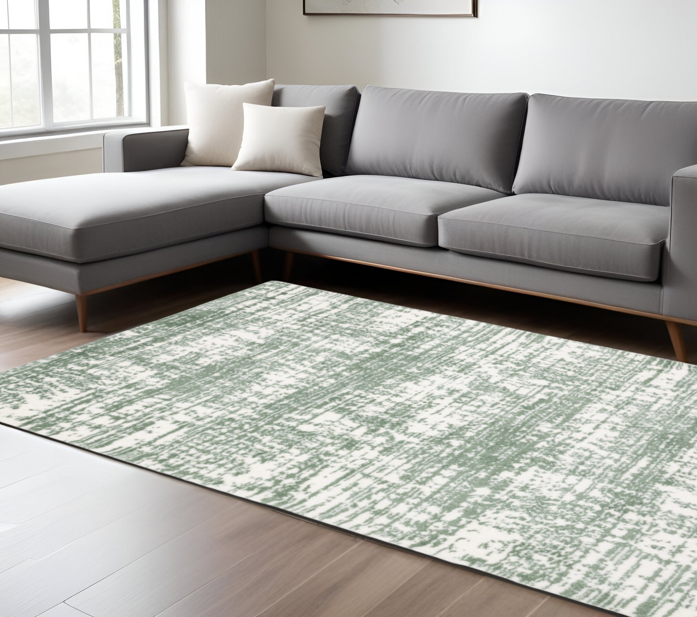 10' X 13' Green And Ivory Abstract Area Rug-575074-1