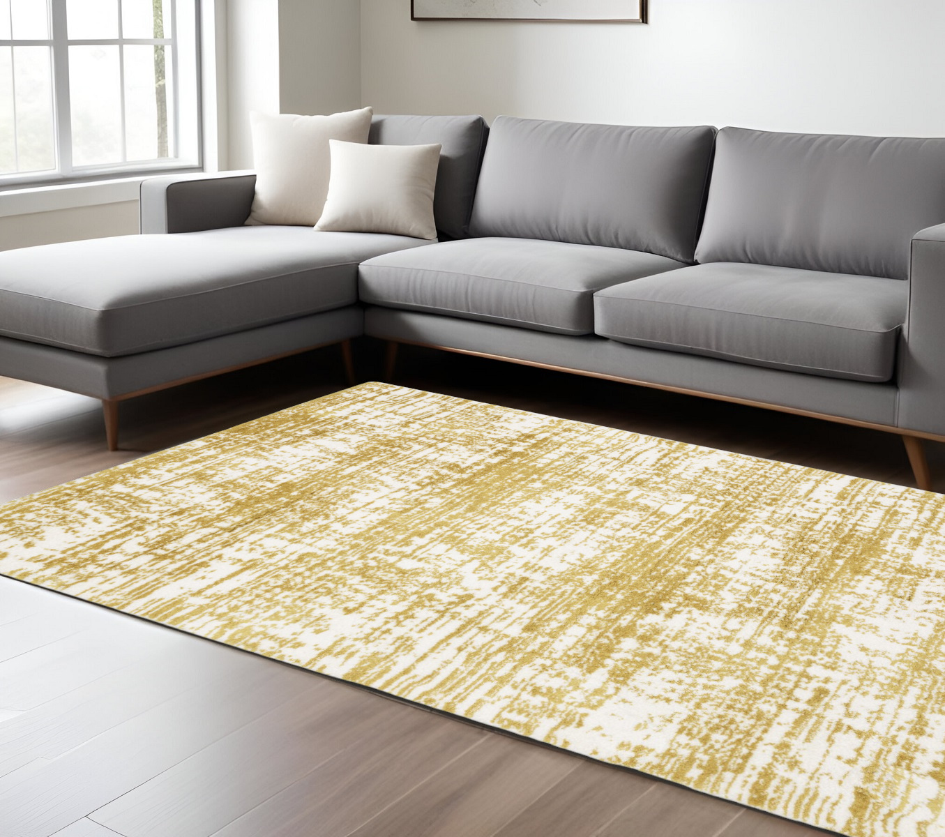 10' X 13' Gold And Ivory Abstract Area Rug-575078-1
