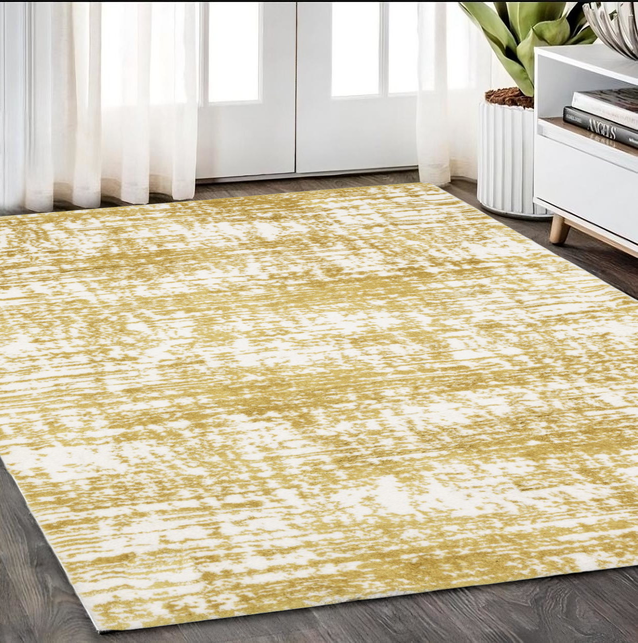 5' X 8' Gold And Ivory Abstract Area Rug-575080-1