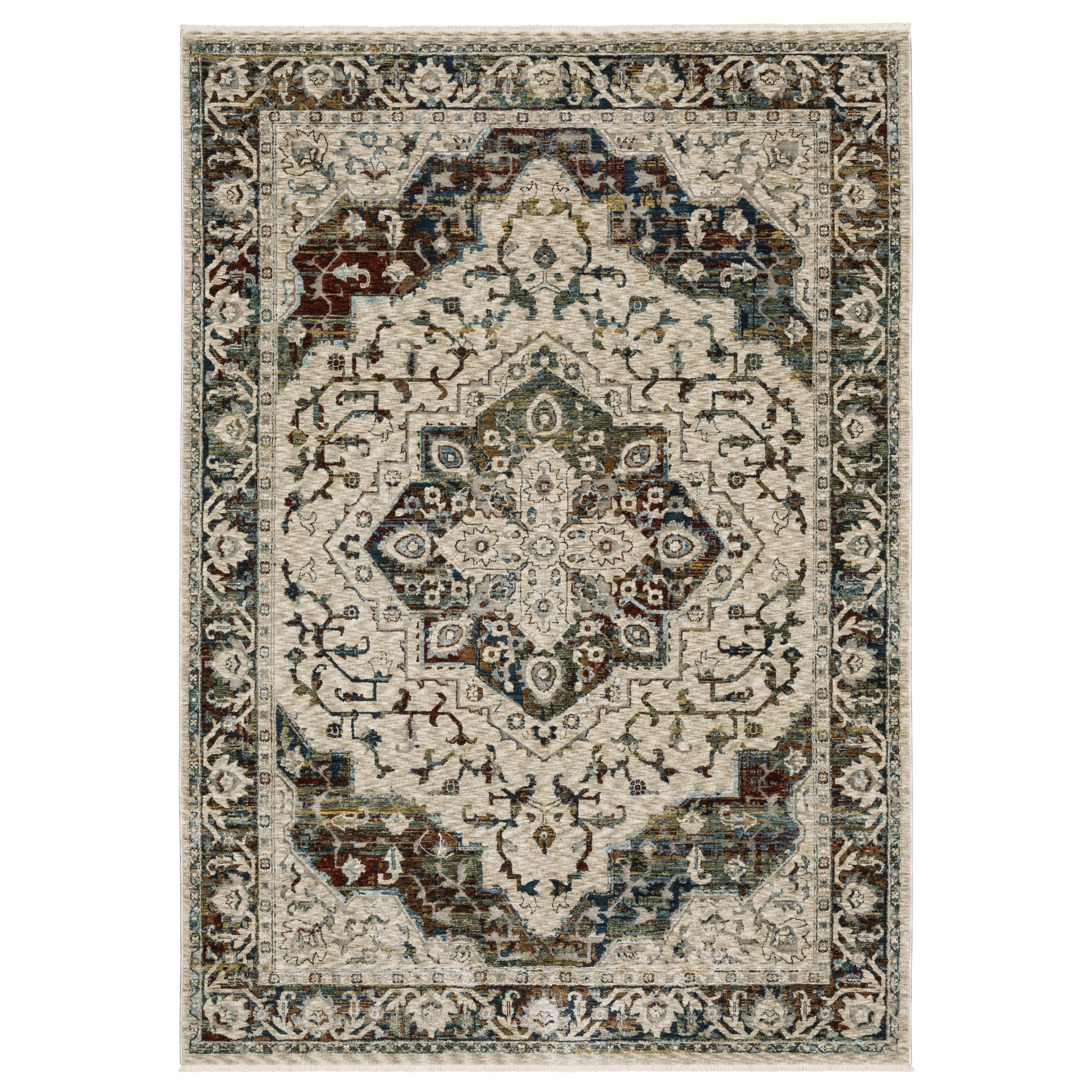 8' X 11' Ivory Brown And Red Medallion Area Rug With Fringe-575086-1