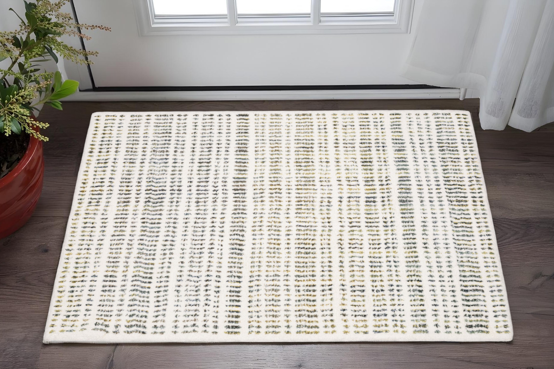 2' X 3' Ivory Yellow And Black Striped Area Rug-575299-1