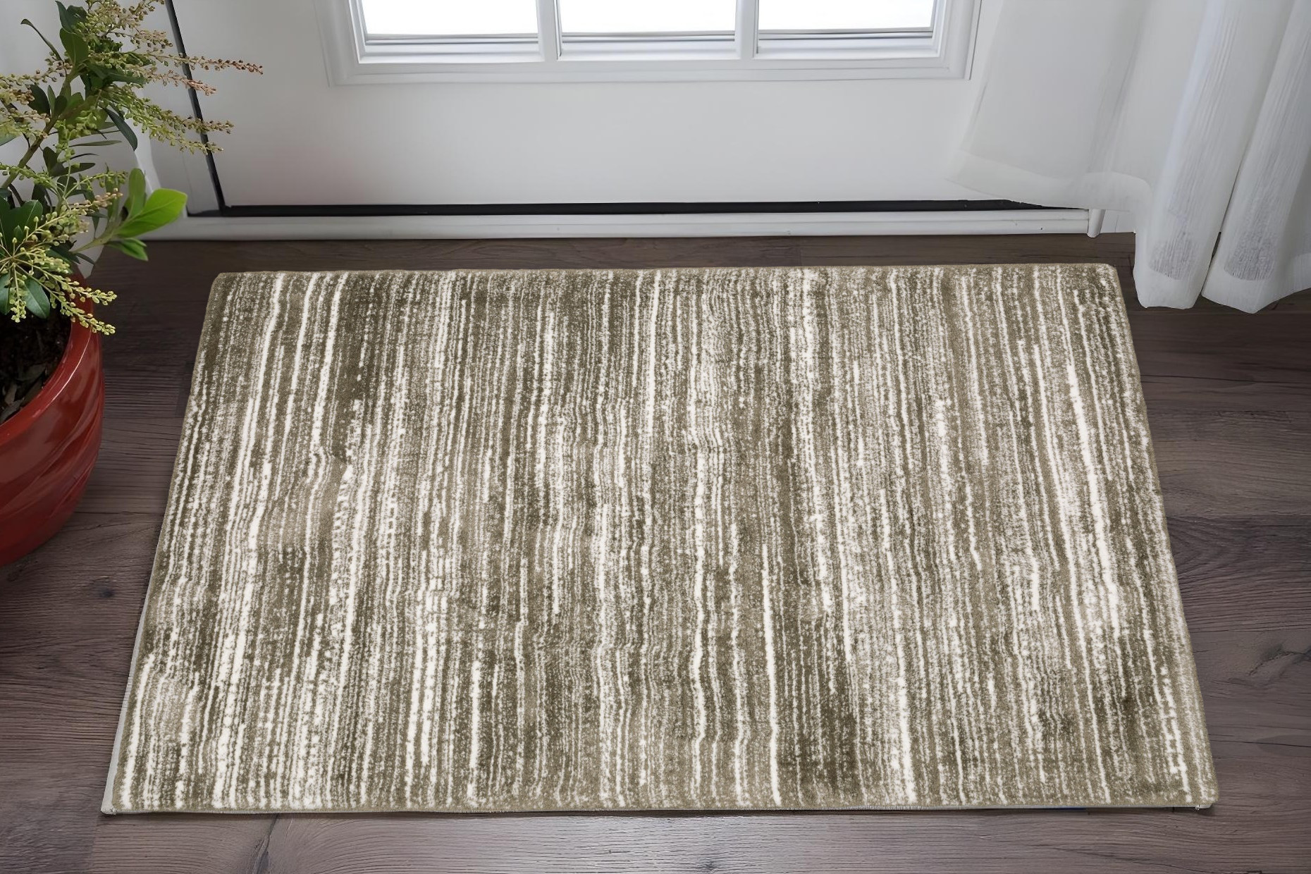 2' X 3' Brown And Ivory Striped Distressed Area Rug-575302-1
