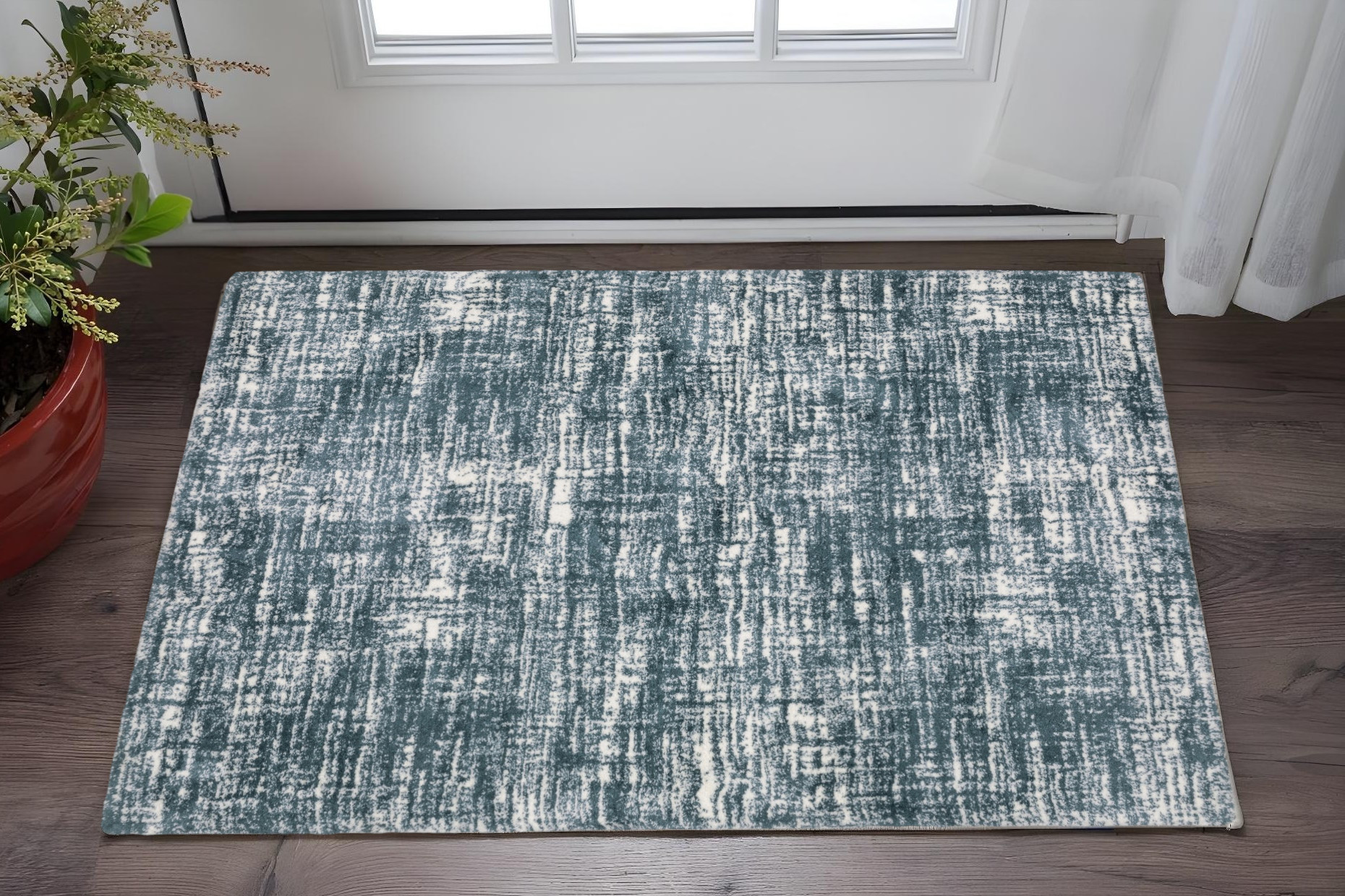 2' X 3' Teal And Ivory Geometric Area Rug-575305-1