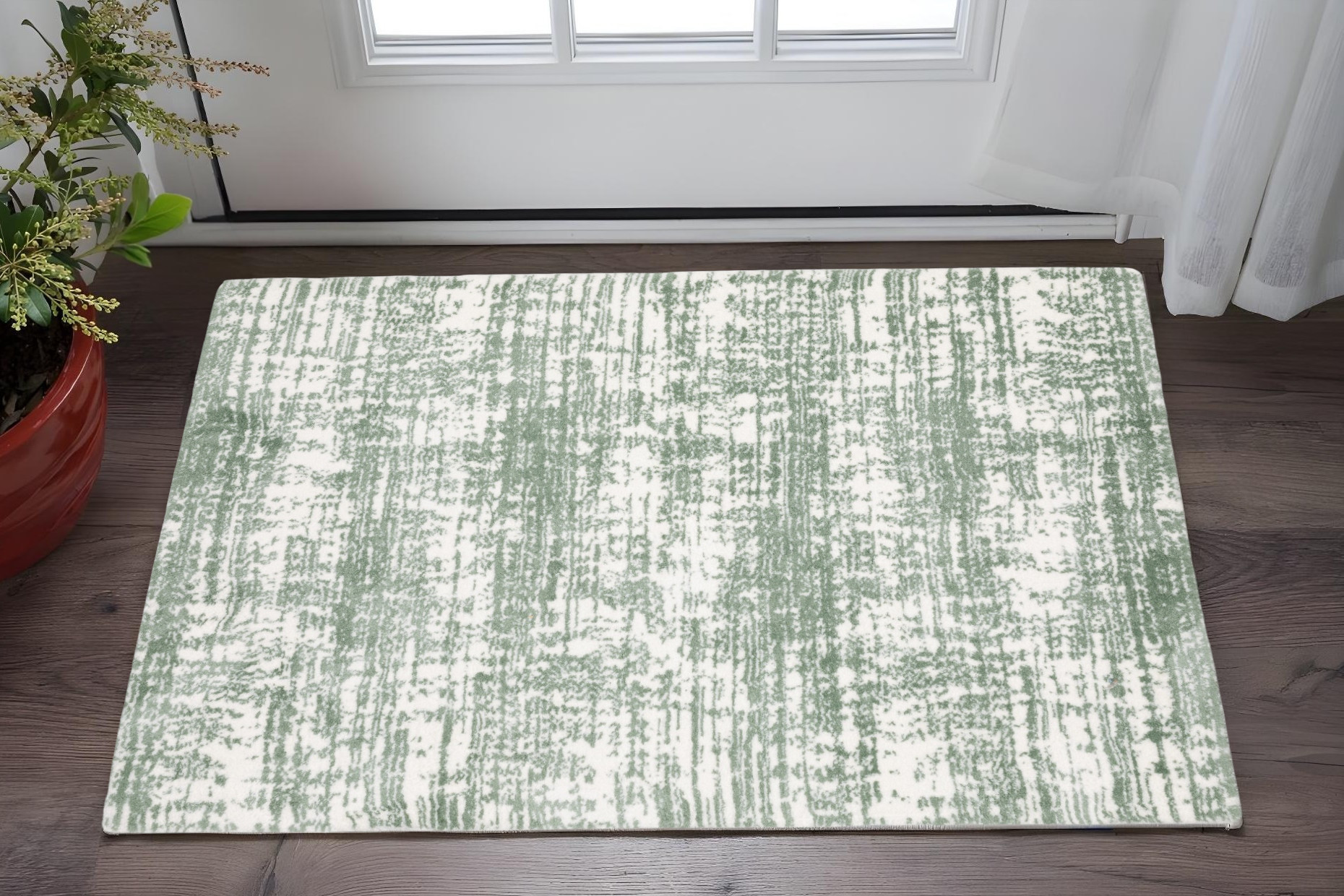 2' X 3' Green And Ivory Abstract Area Rug-575306-1