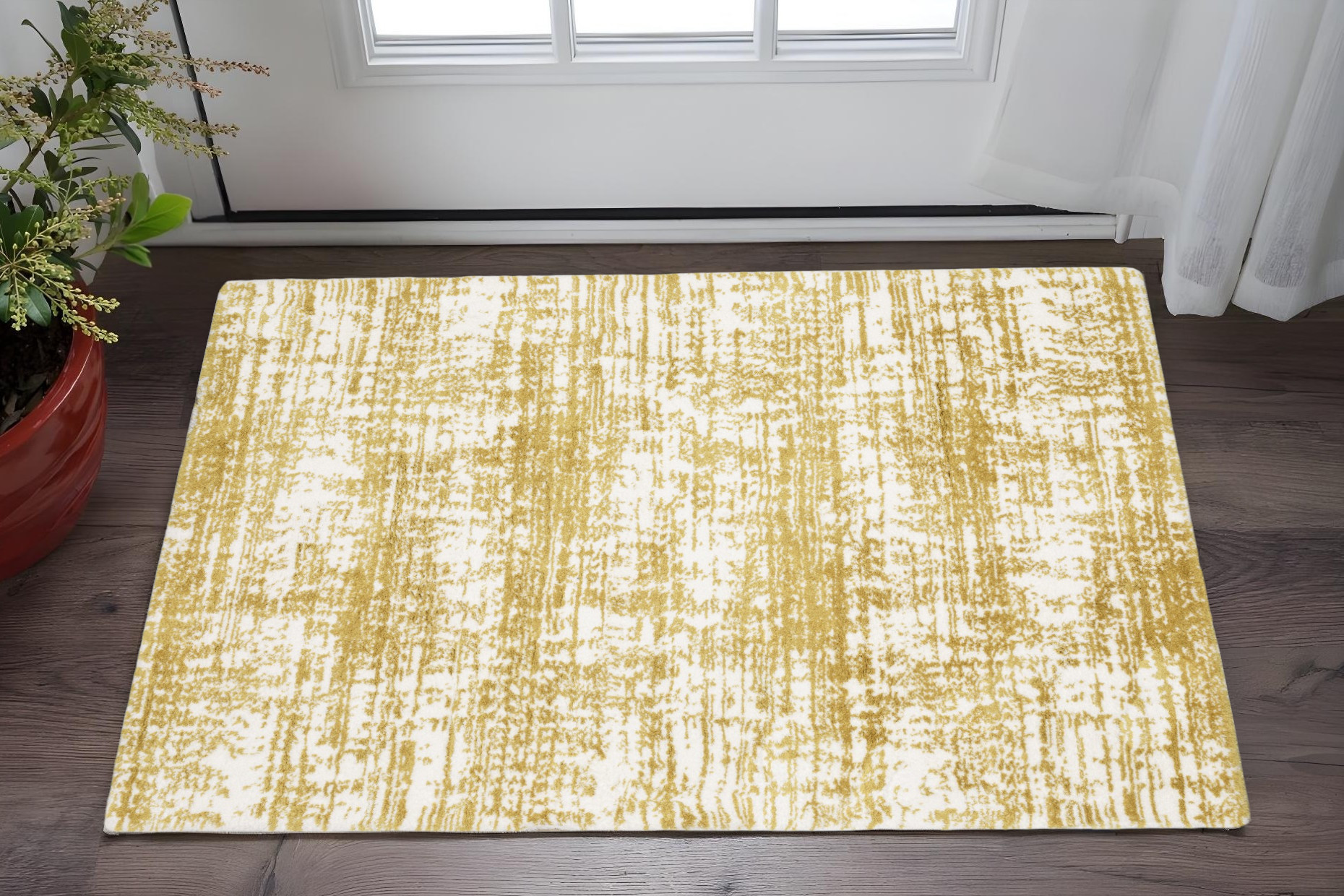 2' X 3' Gold And Ivory Abstract Area Rug-575307-1