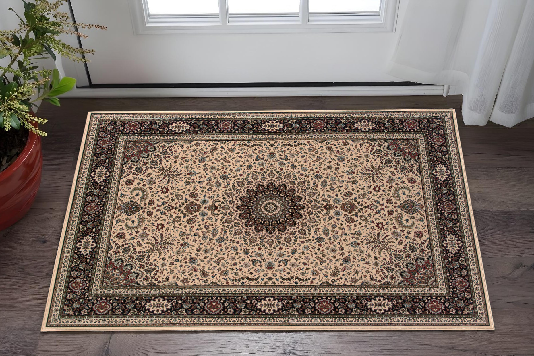 2' X 3' Ivory And Black Oriental Area Rug-575309-1