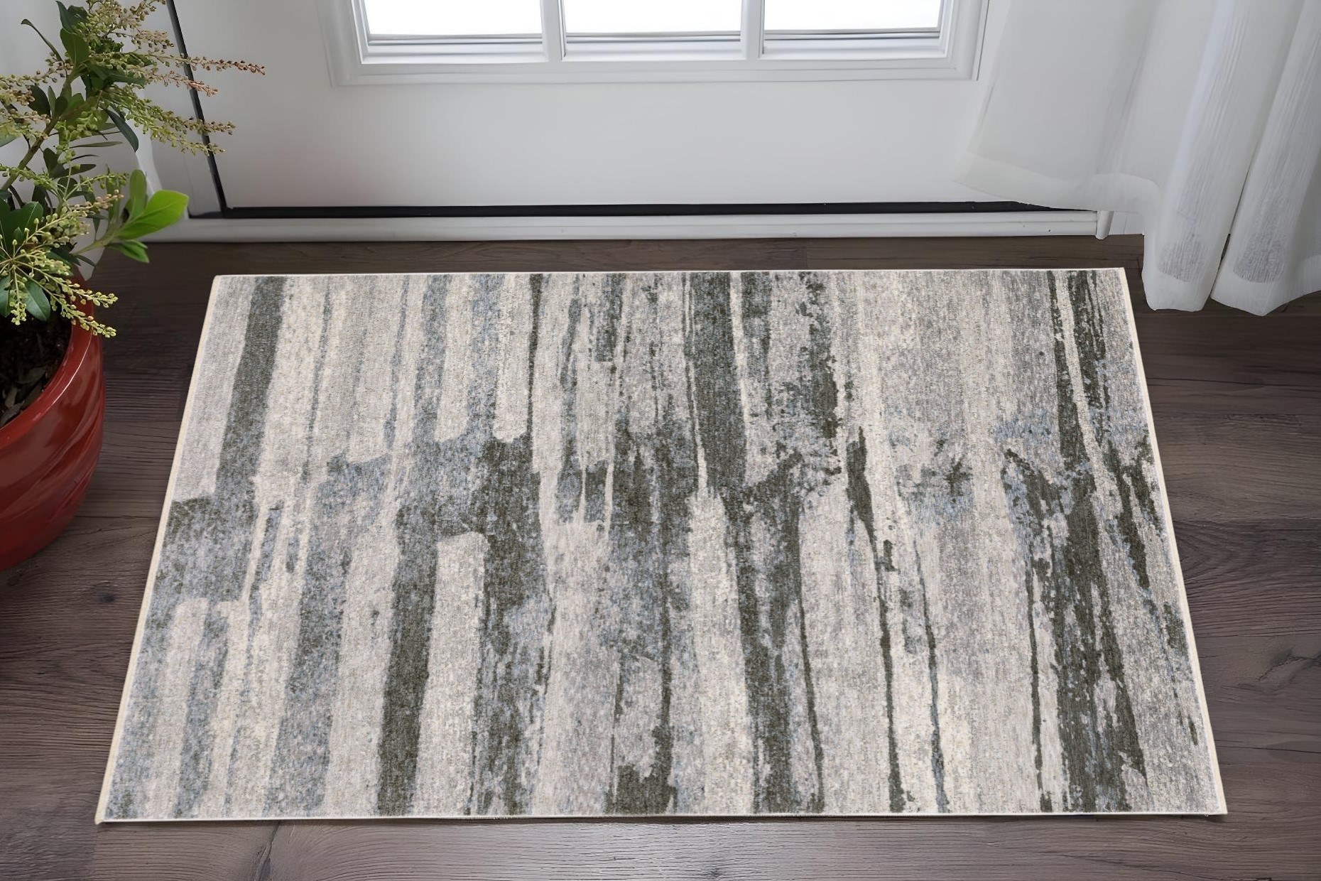 3' X 5' Gray And Ivory Abstract Area Rug With Fringe-575423-1