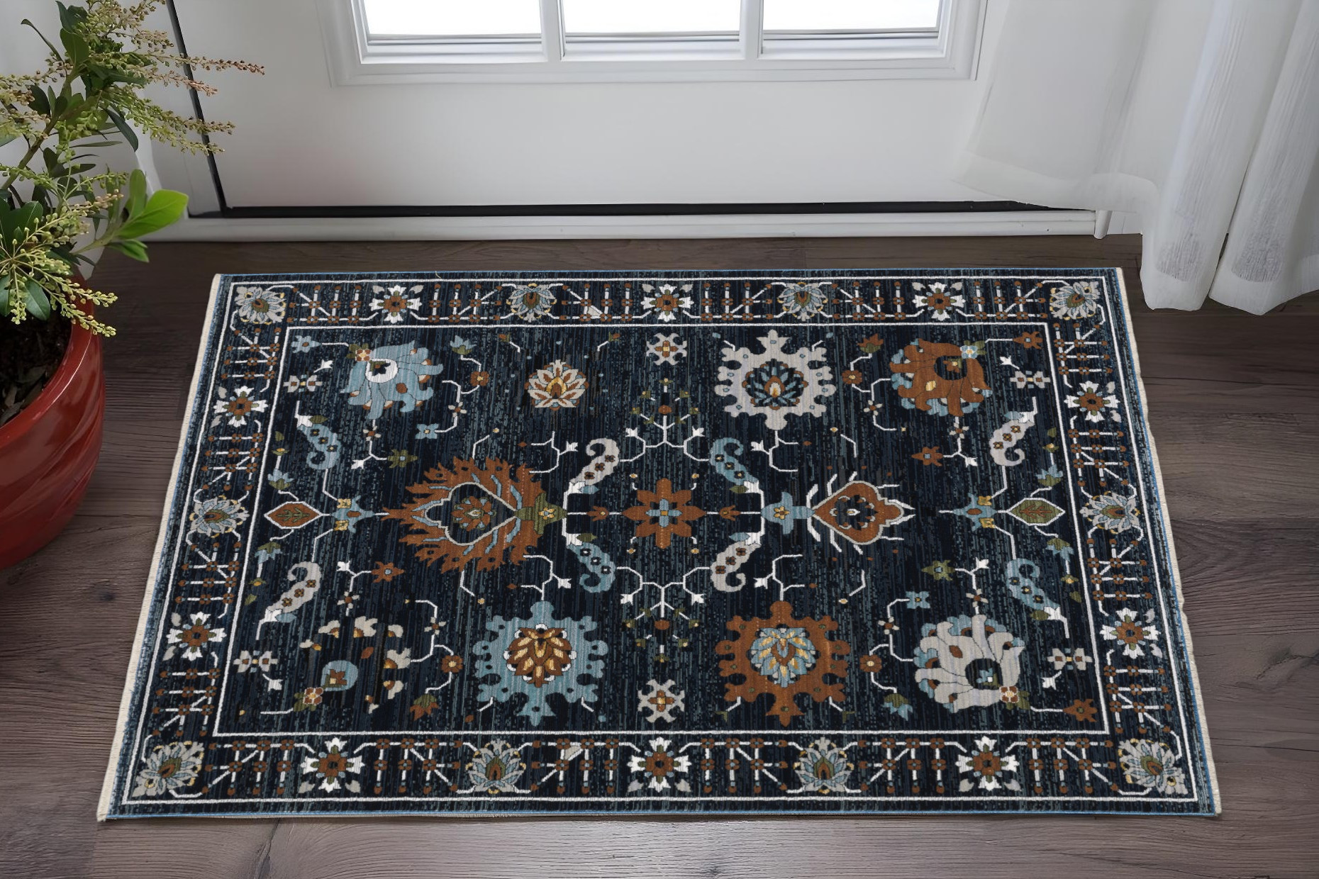 3' X 5' Rust Oriental Area Rug With Fringe-575484-1